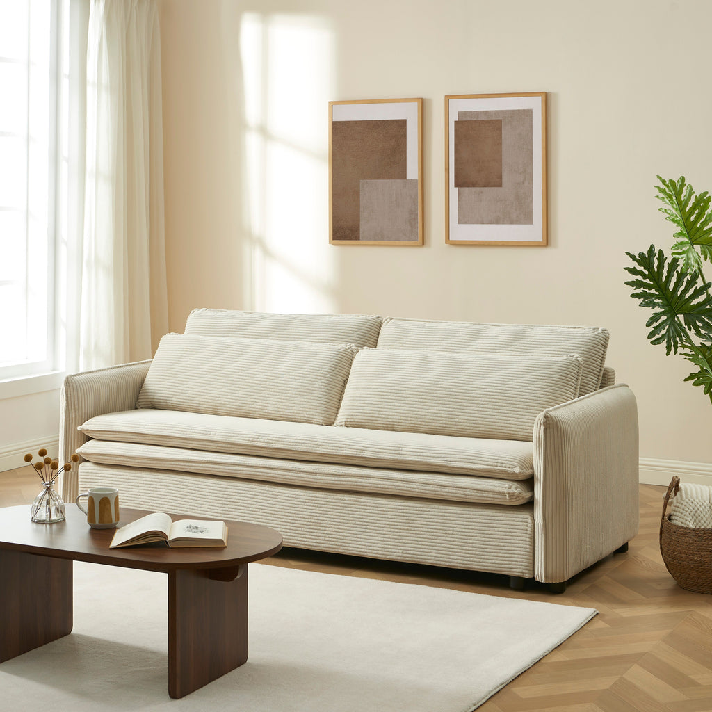 Convertible Sofa Cibola 3 Seater Corduroy Velvet Beige – Beige