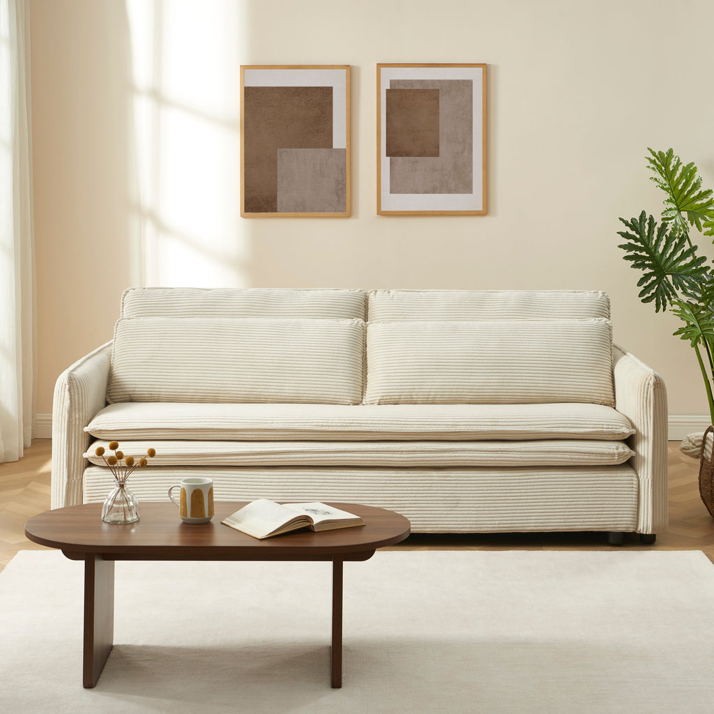 Convertible Sofa Cibola 3 Seater Corduroy Velvet Beige – Beige