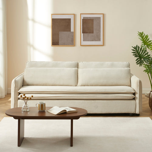 Convertible Sofa Cibola 3 Seater Corduroy Velvet Beige – Beige