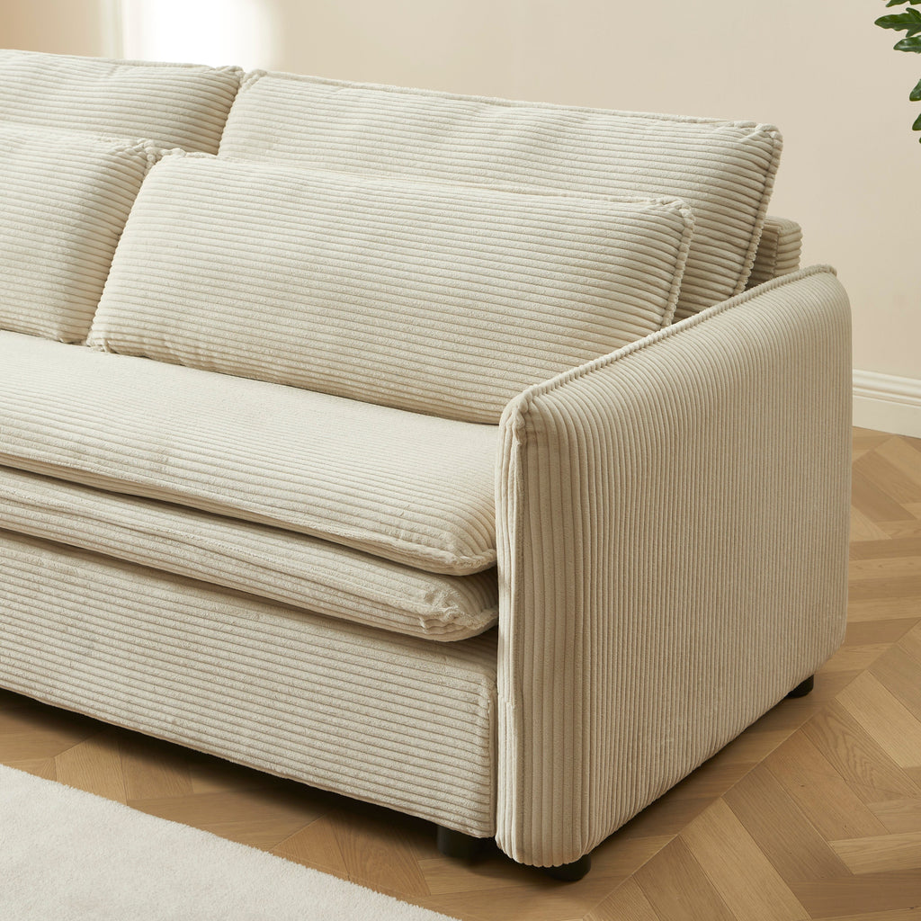 Convertible Sofa Cibola 3 Seater Corduroy Velvet Beige – Beige