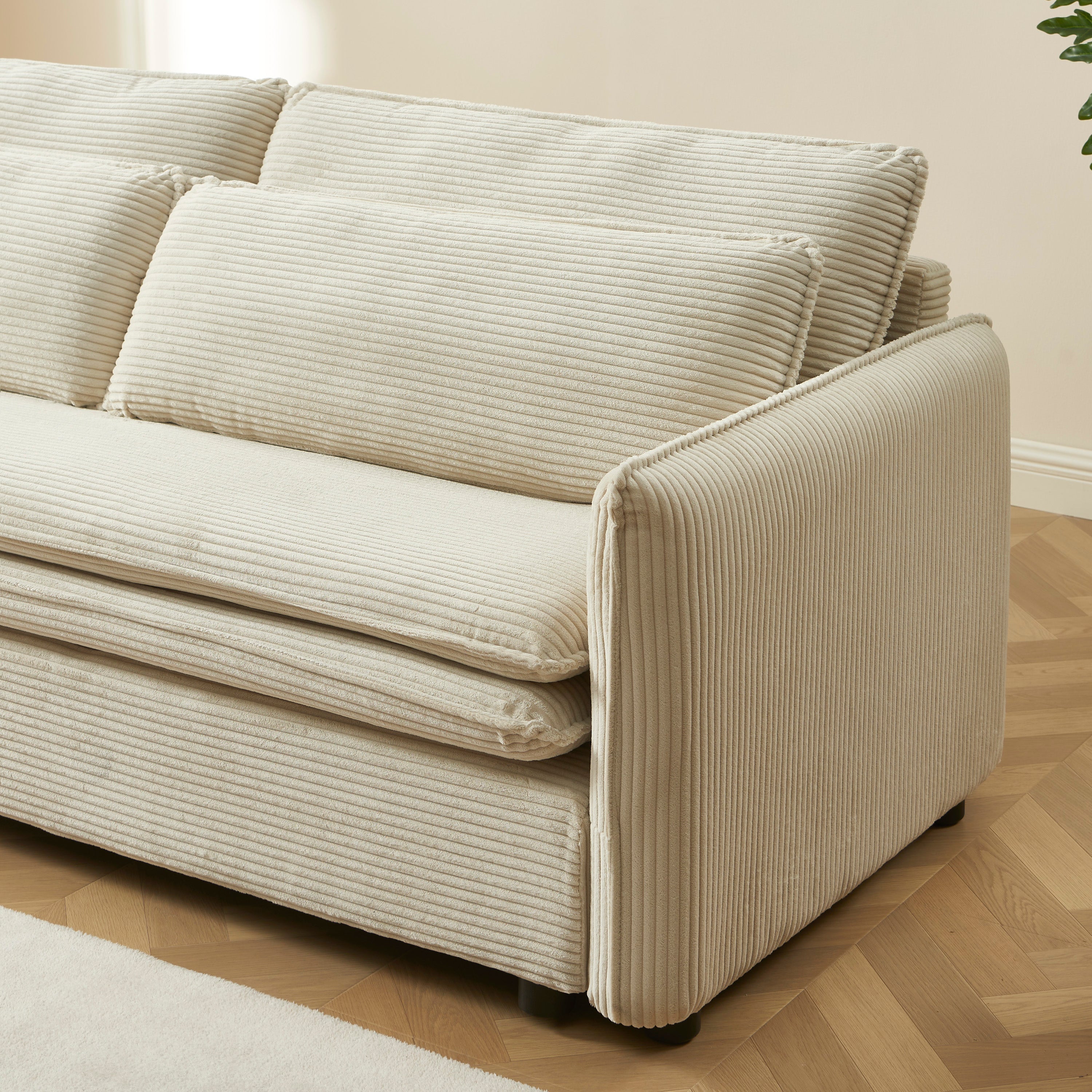 Convertible Sofa Cibola 3 Seater Corduroy Velvet Beige – Beige