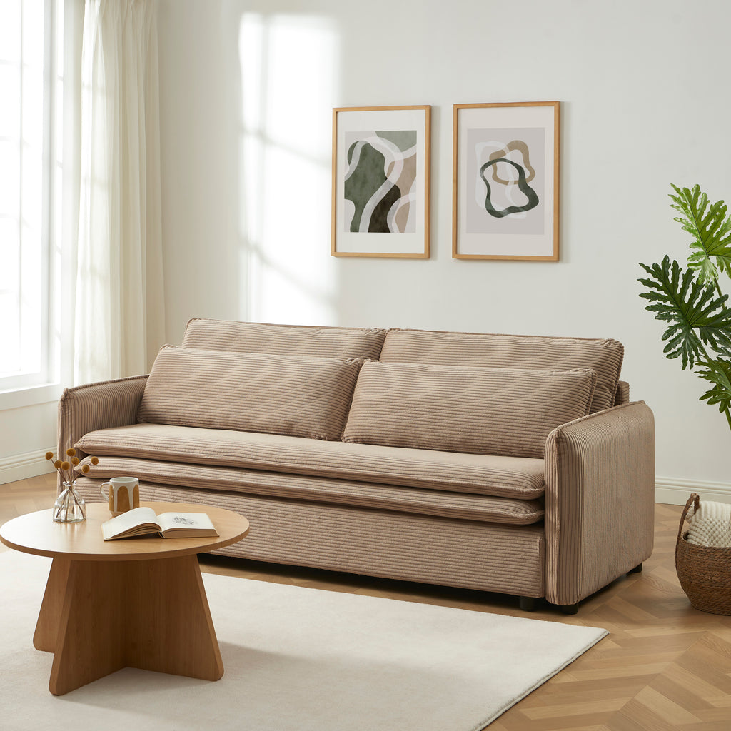CIBOLA Convertible Sleeper Sofa – Corduroy Velvet 3-Seater Living Room Furniture