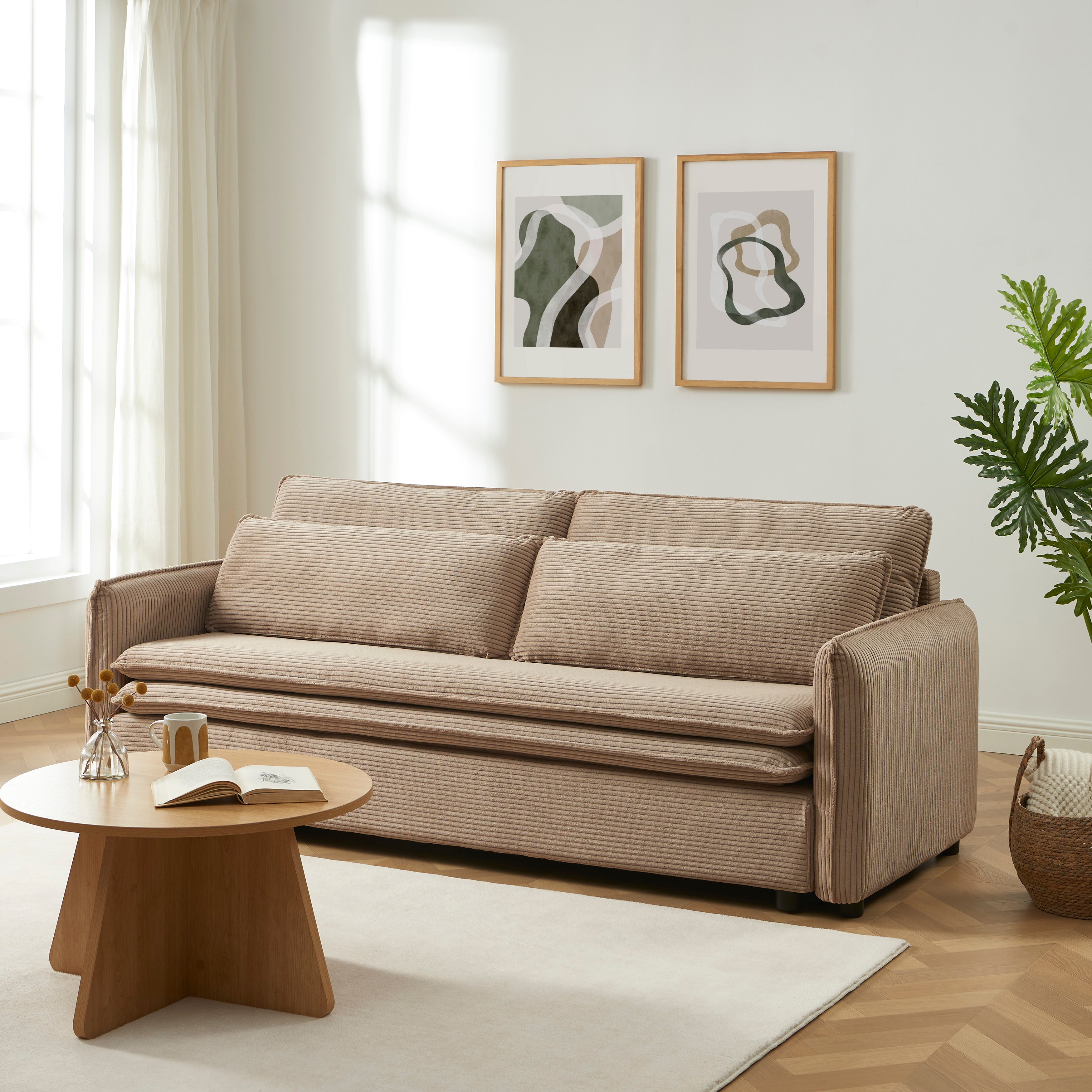 CIBOLA Convertible Sleeper Sofa – Corduroy Velvet 3-Seater Living Room Furniture