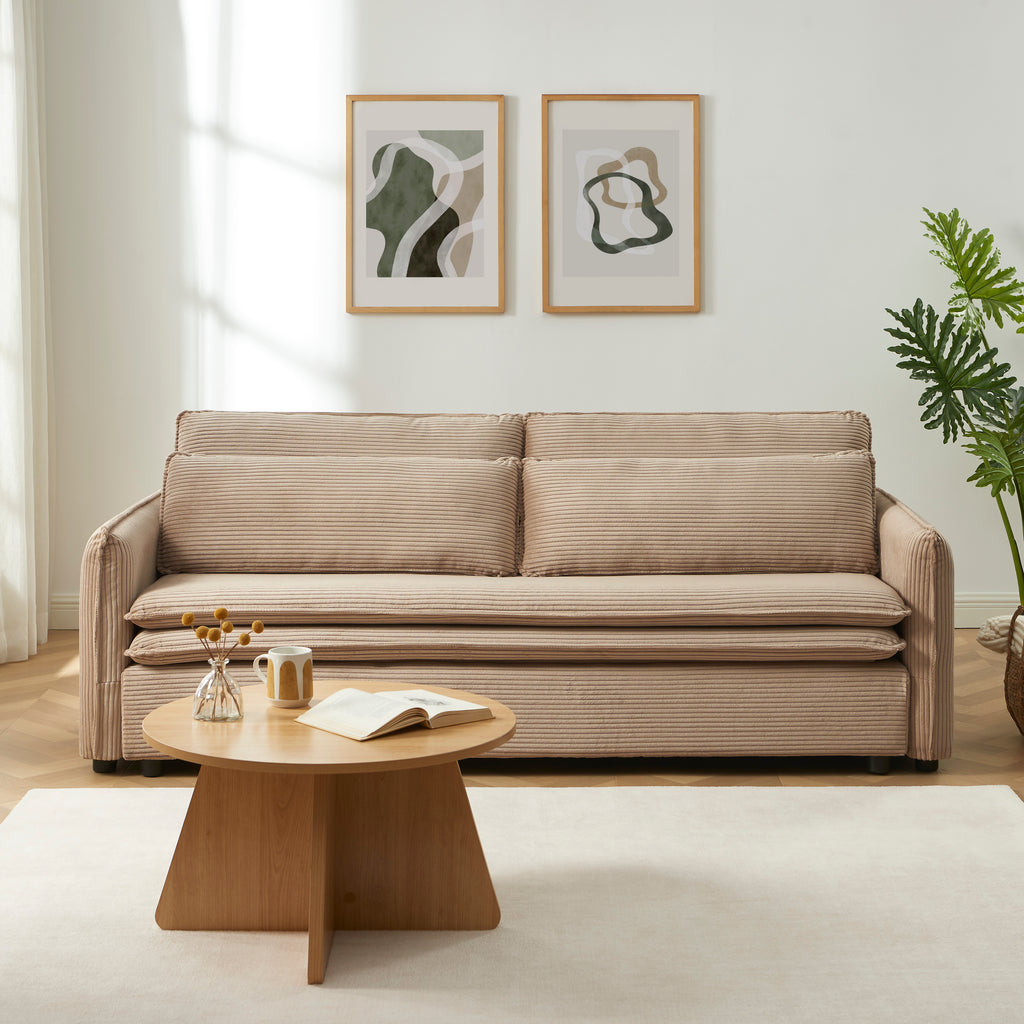 CIBOLA Convertible Sleeper Sofa – Corduroy Velvet 3-Seater Living Room Furniture