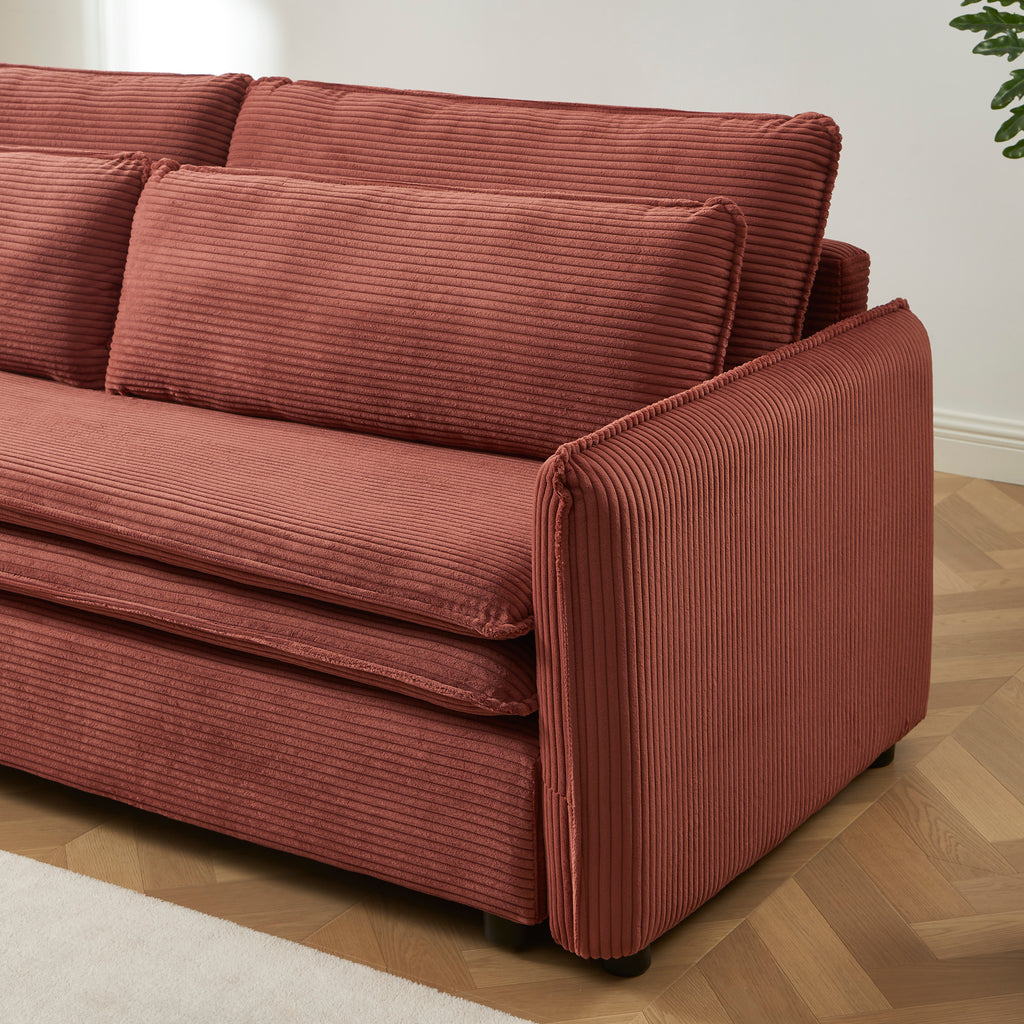 CIBOLA Convertible Sleeper Sofa – Corduroy Velvet 3-Seater Living Room Furniture