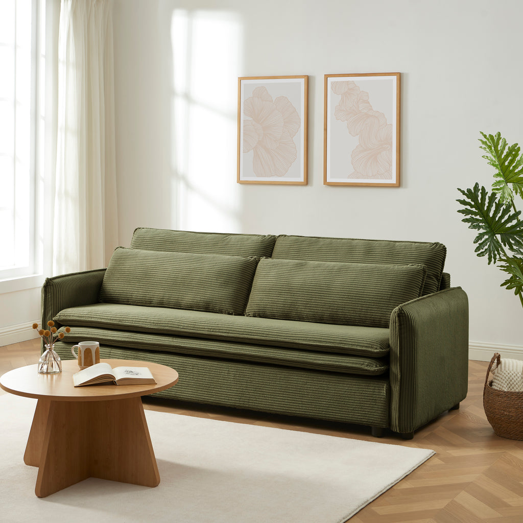 CIBOLA Convertible Sleeper Sofa – Corduroy Velvet 3-Seater Living Room Furniture