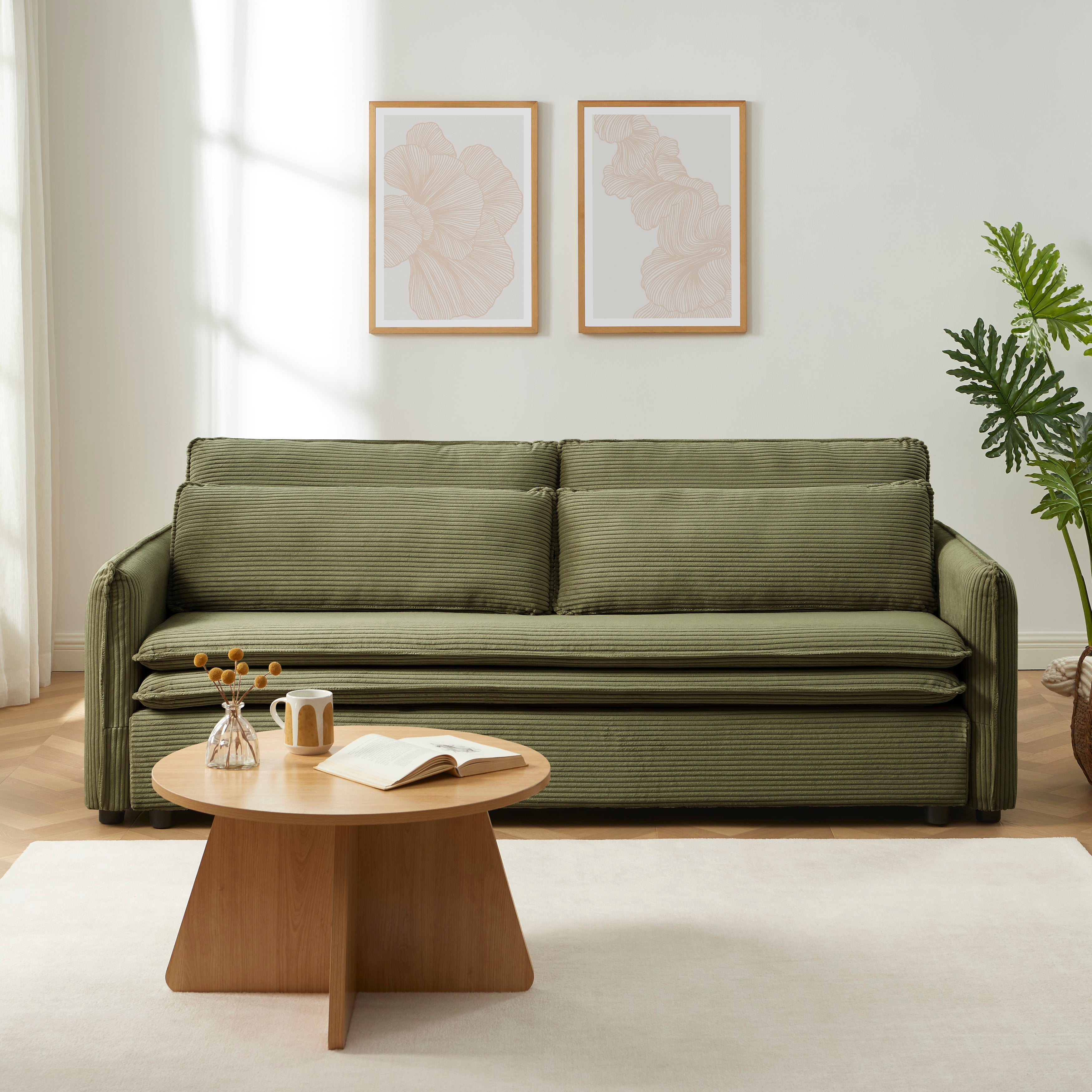 CIBOLA Convertible Sleeper Sofa – Corduroy Velvet 3-Seater Living Room Furniture