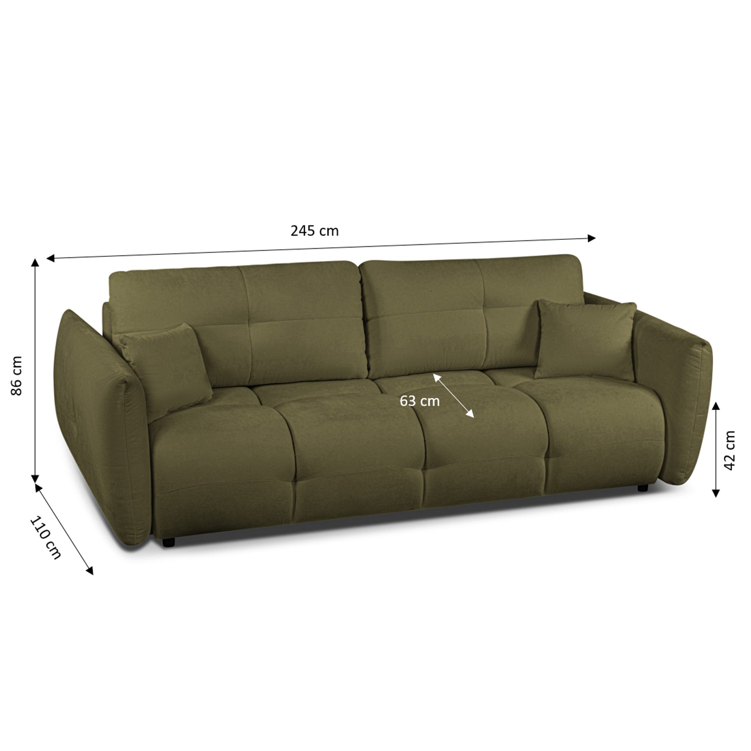 COMO 96.5'' 3-Seater Convertible Sofa Bed - Green