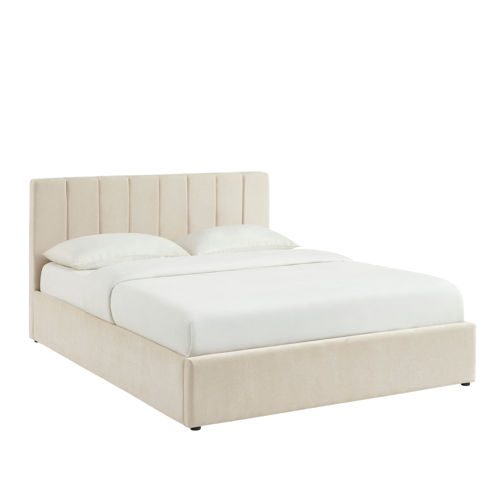 DARIO Upholstered Storage Bed with Slatted Base – Beige