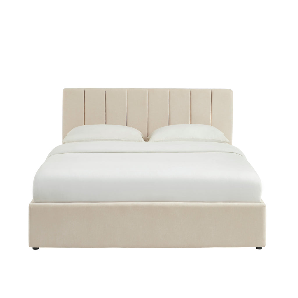 DARIO Upholstered Storage Bed with Slatted Base – Beige