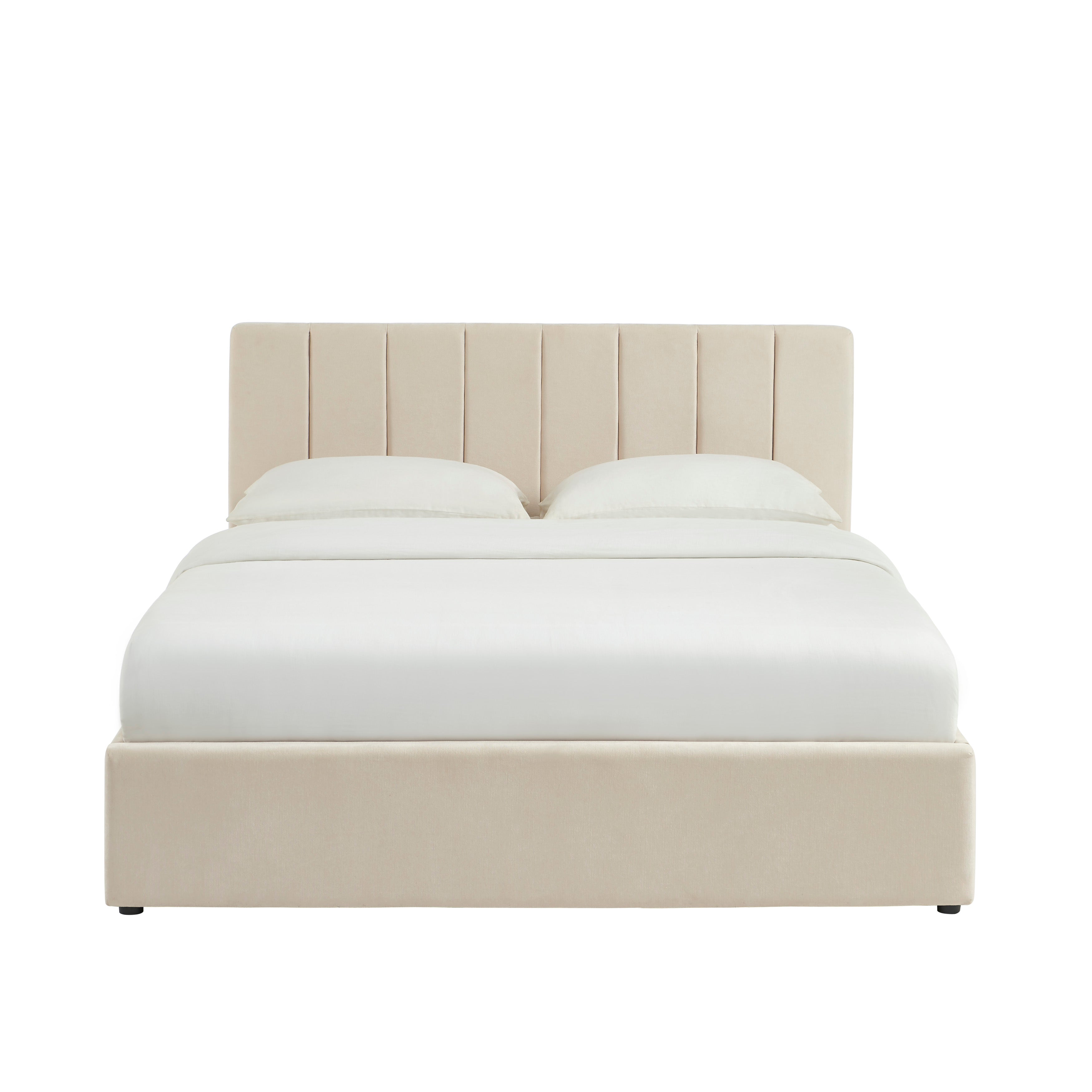 DARIO Upholstered Storage Bed with Slatted Base – Beige