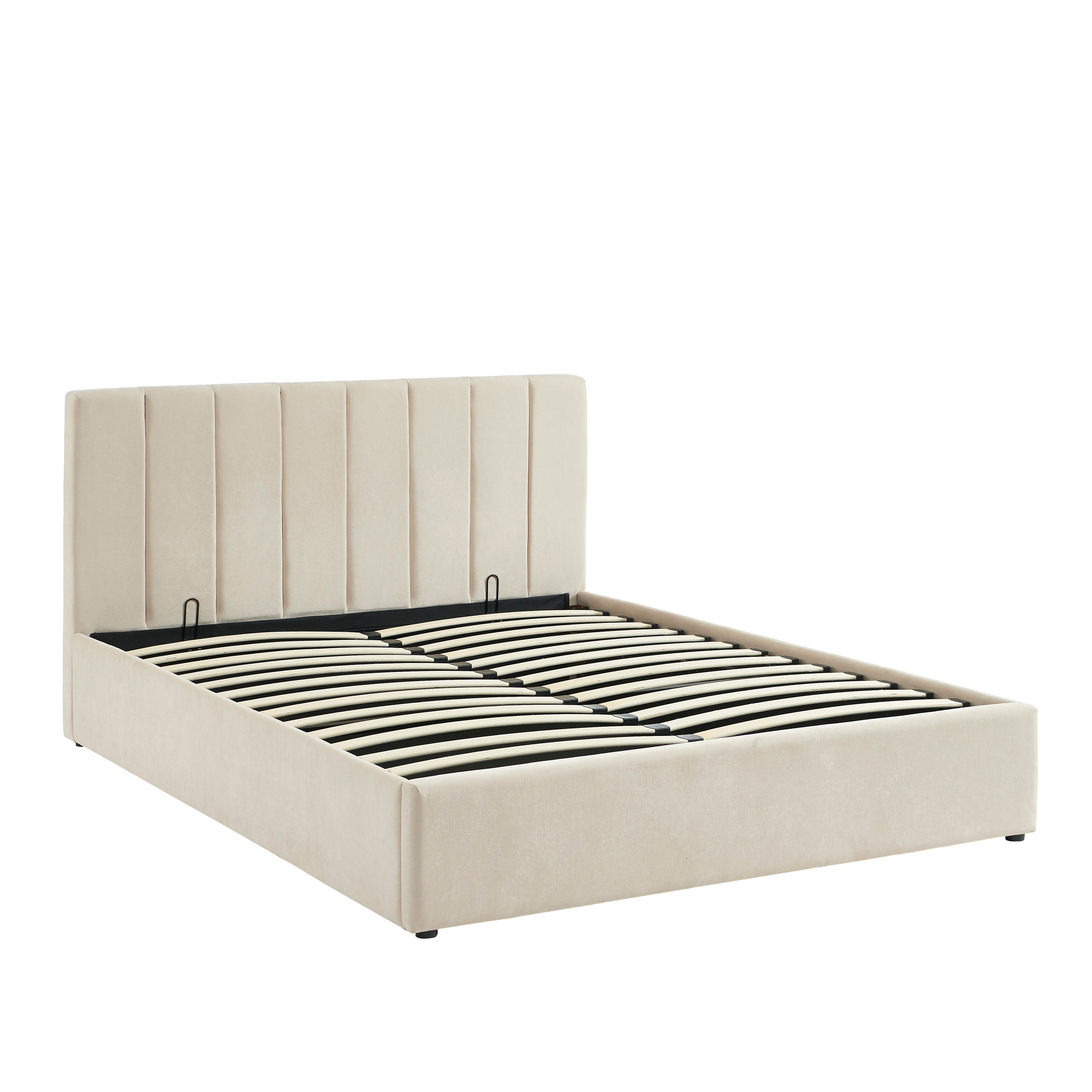 DARIO Upholstered Storage Bed with Slatted Base – Beige
