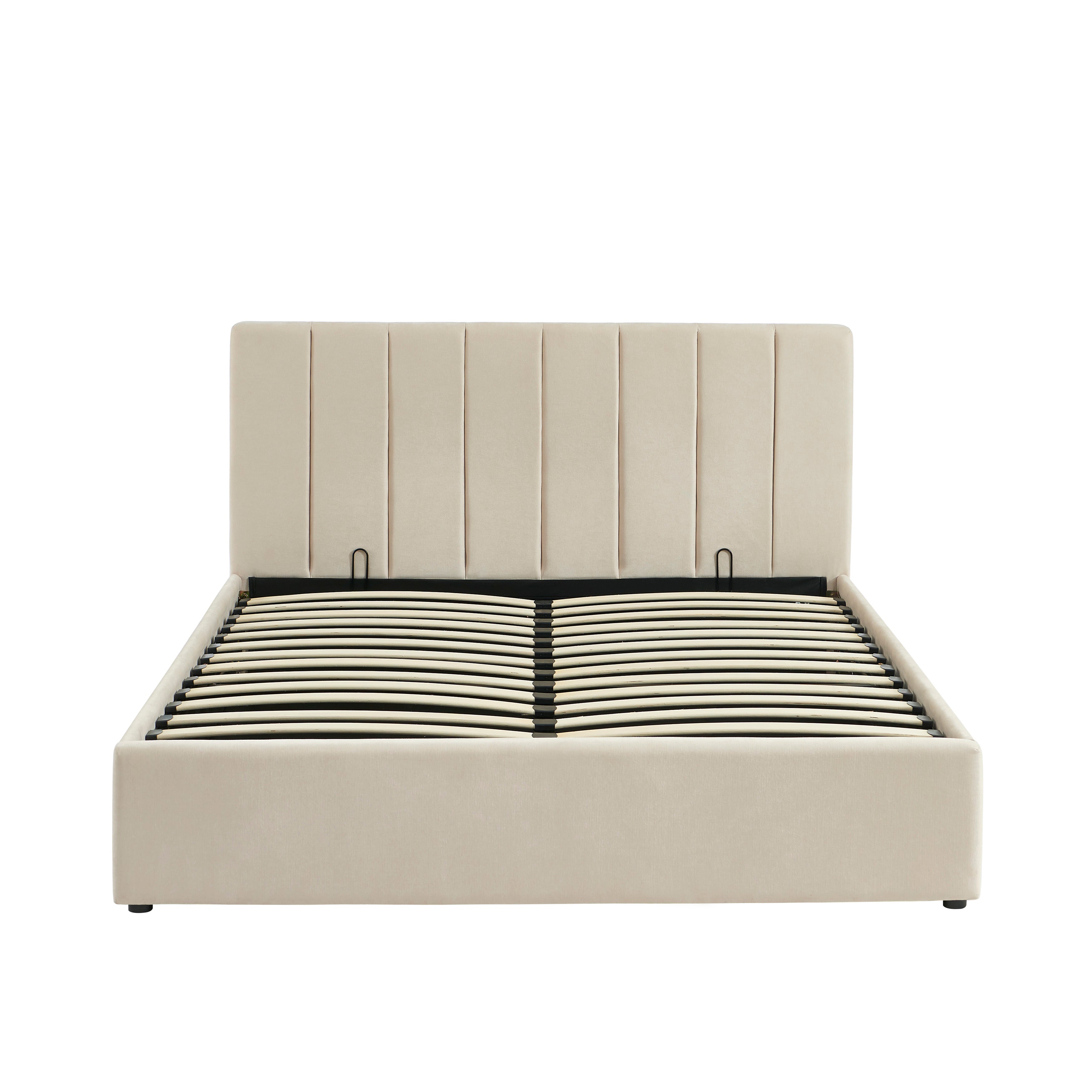 DARIO Upholstered Storage Bed with Slatted Base – Beige