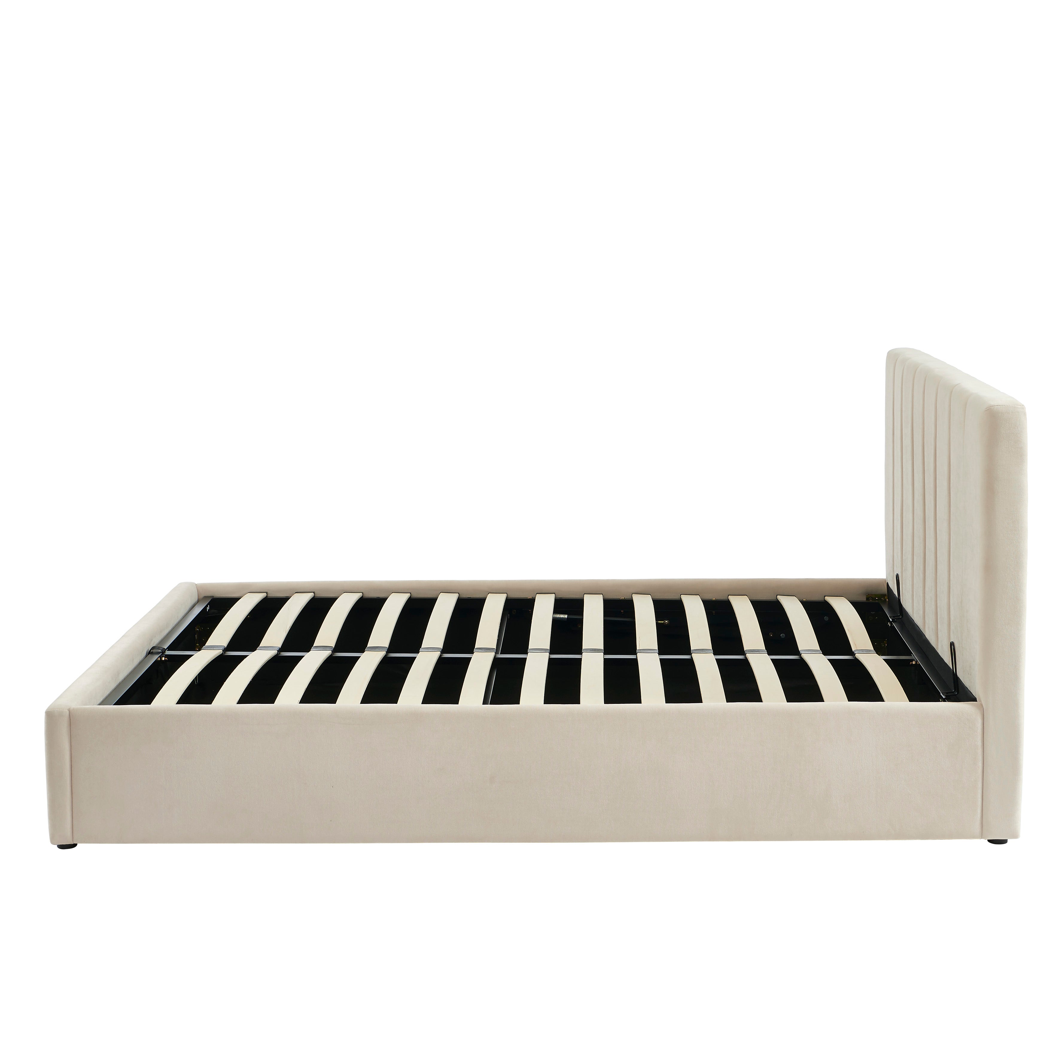 DARIO Upholstered Storage Bed with Slatted Base – Beige
