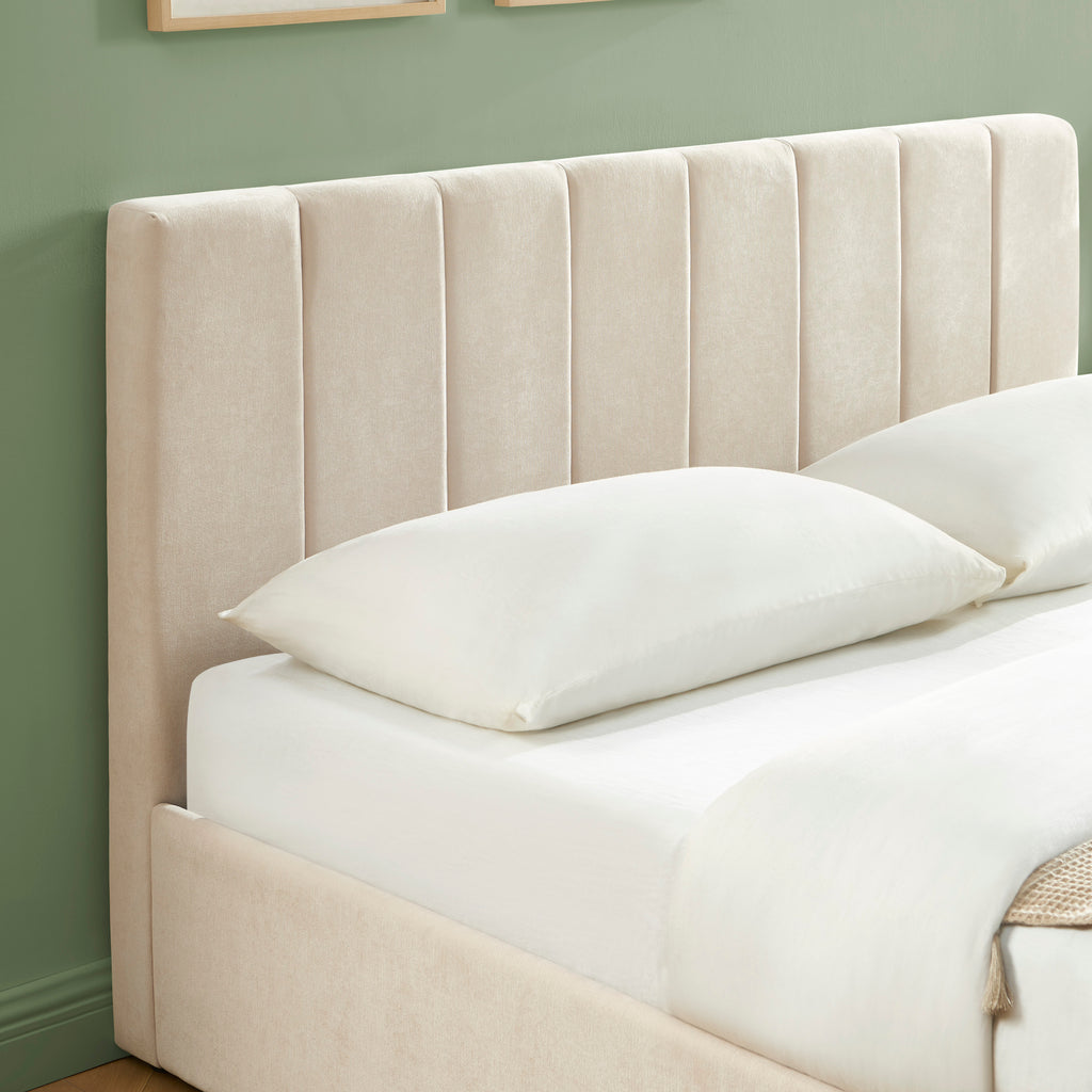 DARIO Upholstered Storage Bed with Slatted Base – Beige