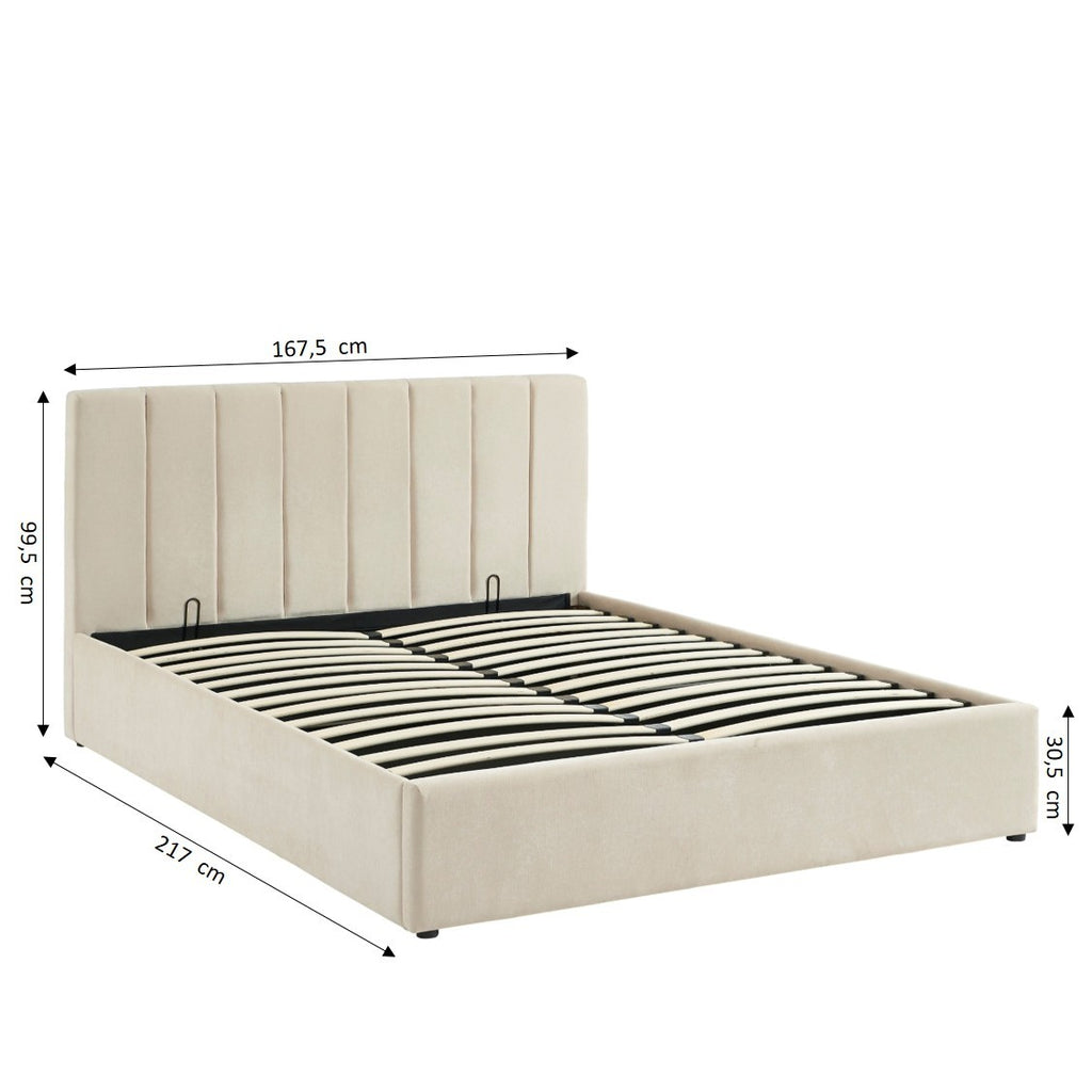 DARIO Upholstered Storage Bed with Slatted Base – Beige