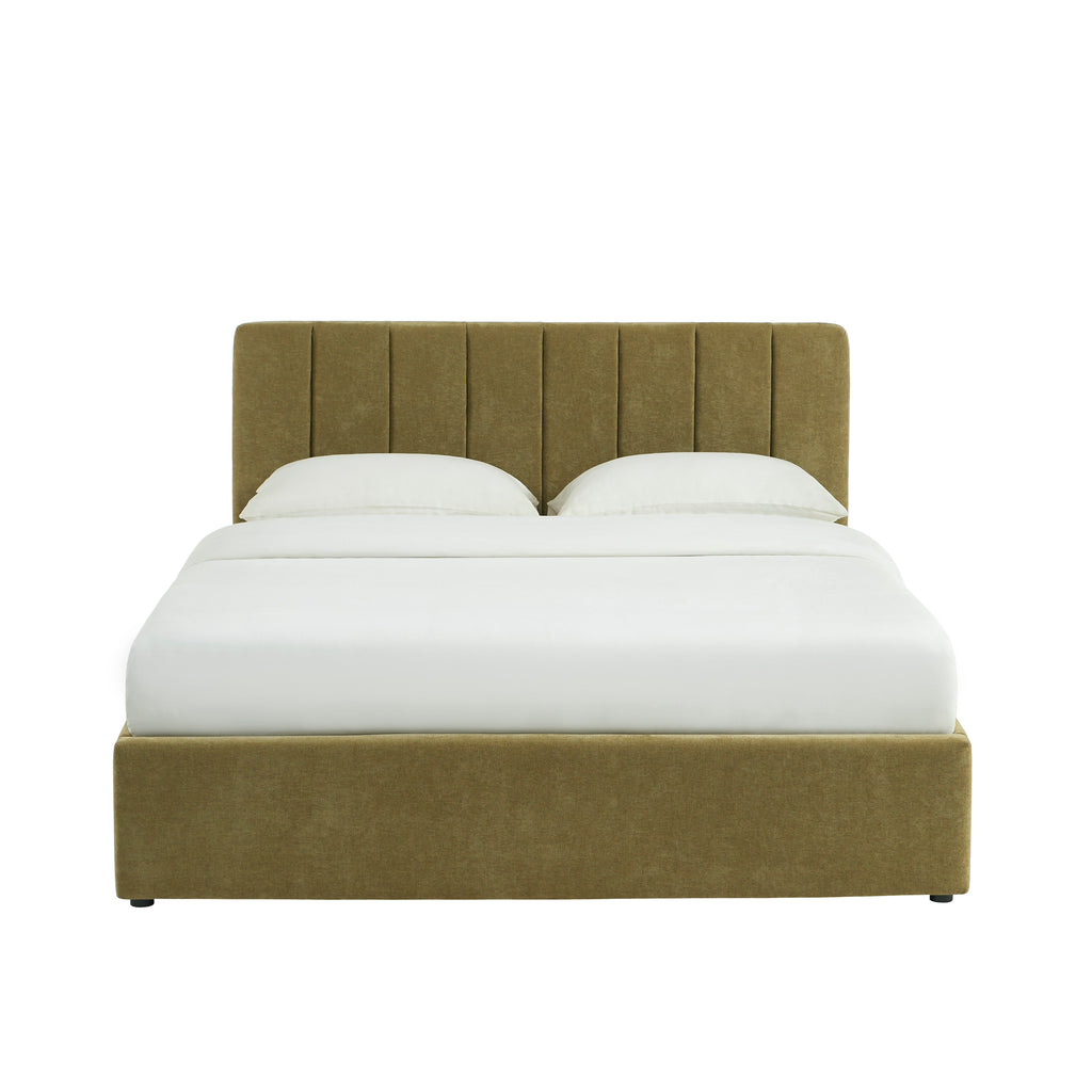 DARIO Upholstered Storage Bed with Slatted Base – Green