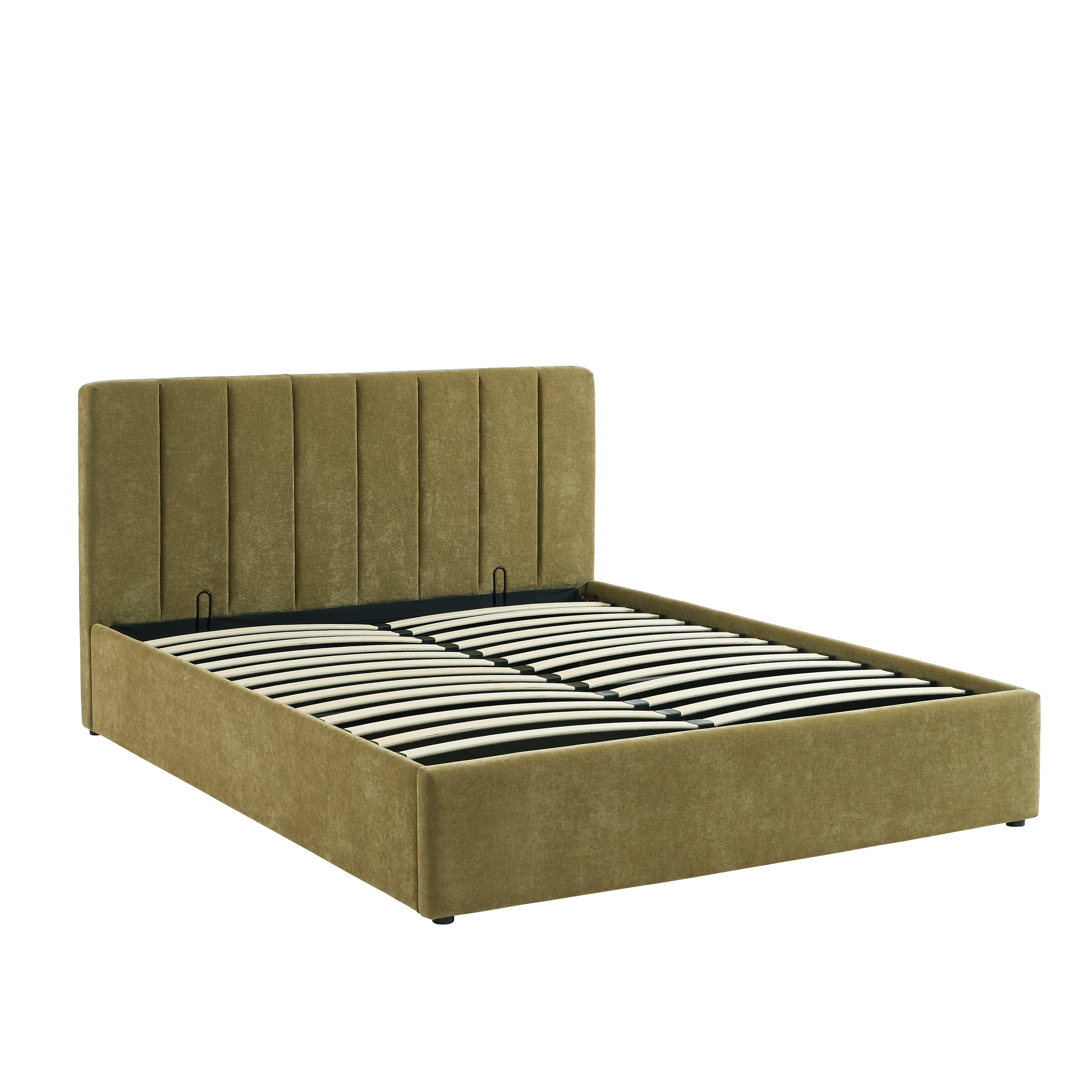 DARIO Upholstered Storage Bed with Slatted Base – Green