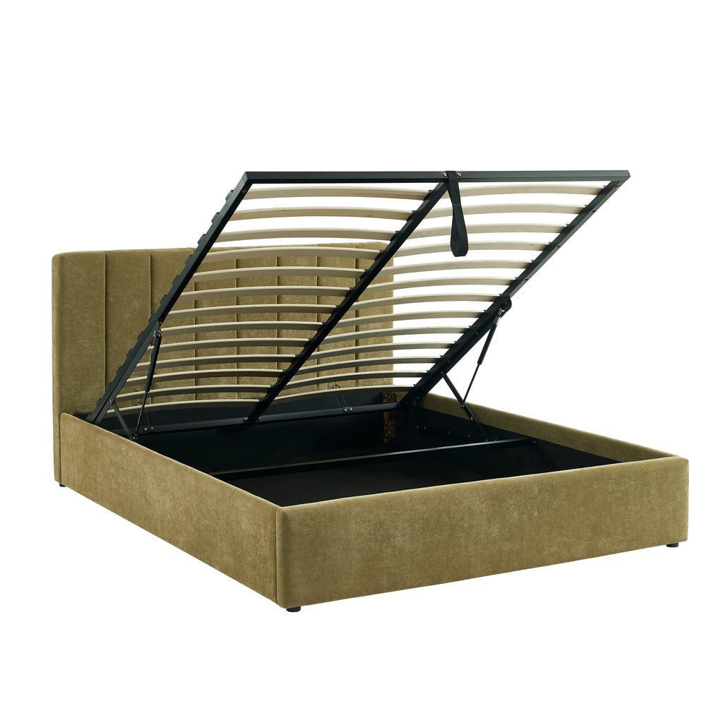 DARIO Upholstered Storage Bed with Slatted Base – Green
