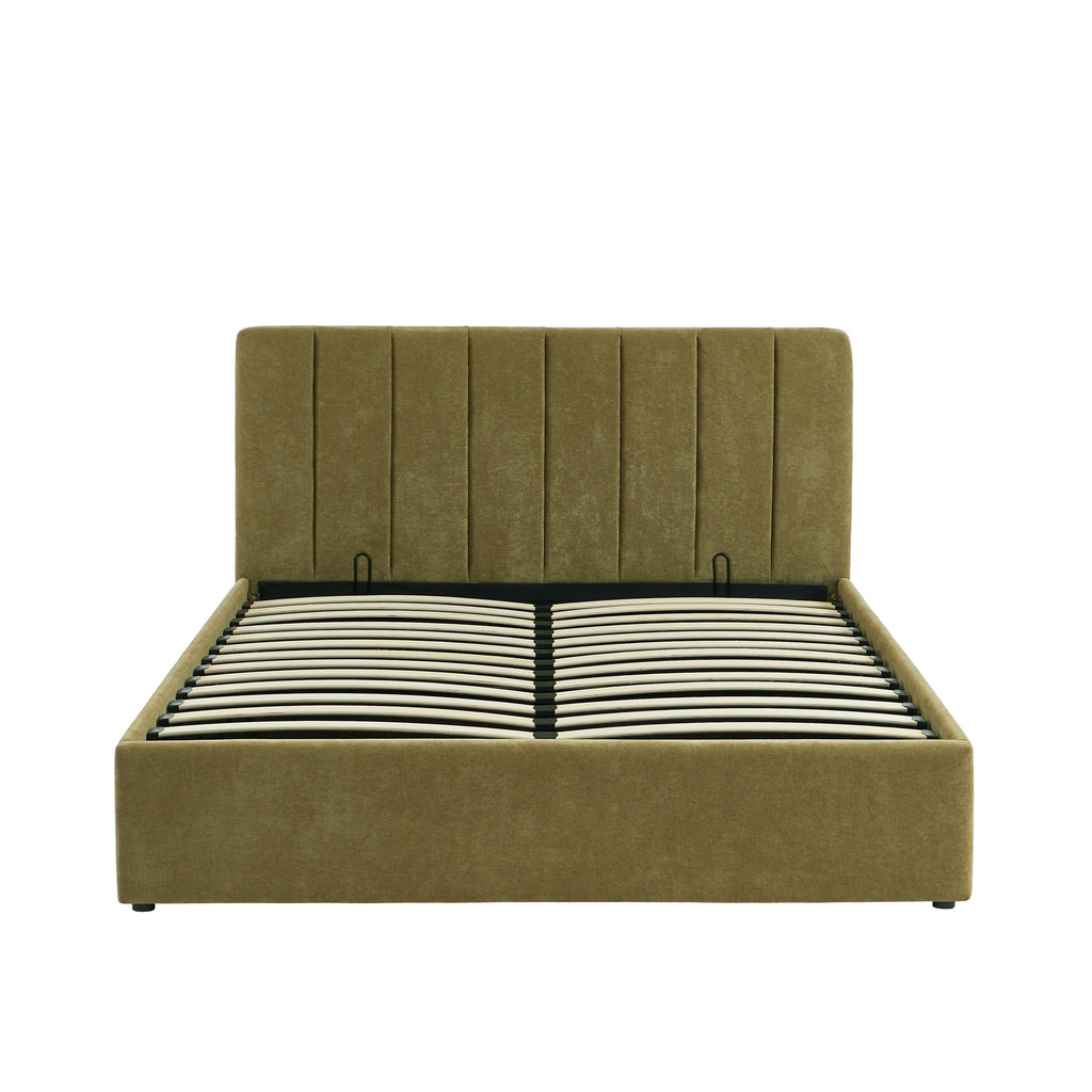 DARIO Upholstered Storage Bed with Slatted Base – Green
