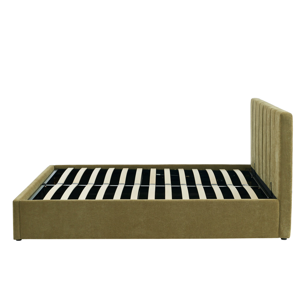 DARIO Upholstered Storage Bed with Slatted Base – Green
