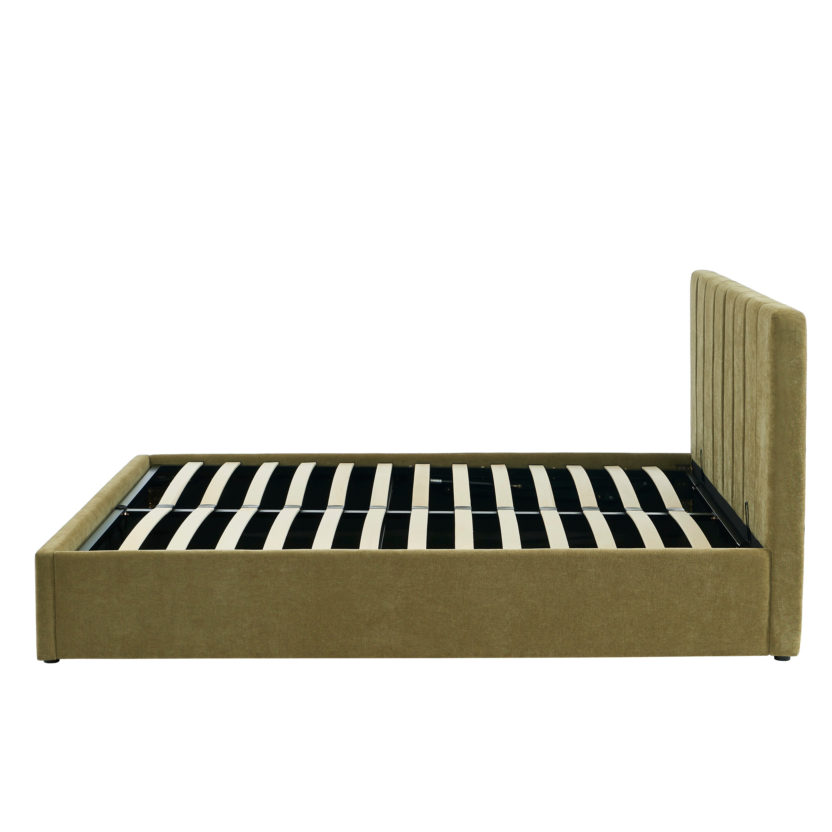 DARIO Upholstered Storage Bed with Slatted Base – Green