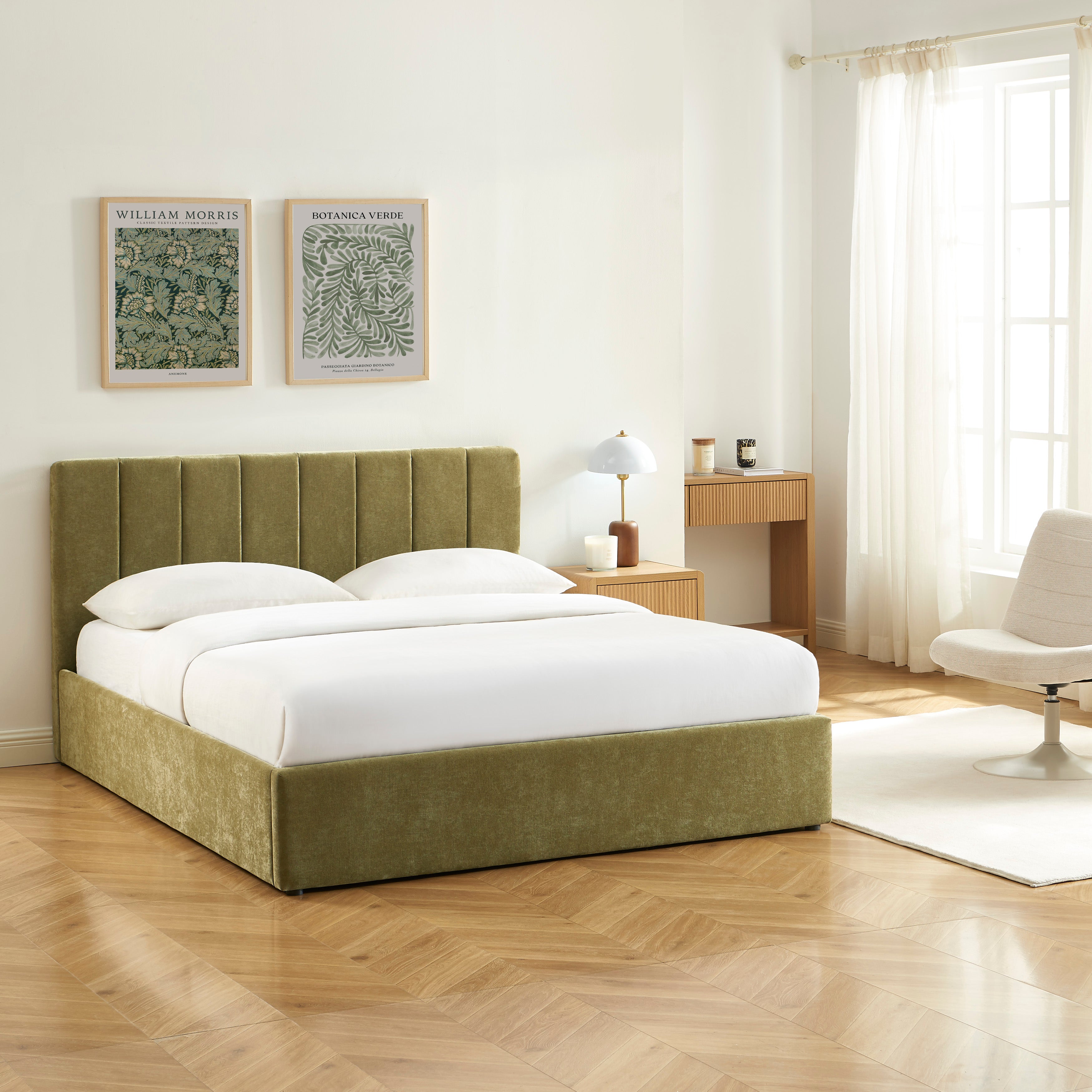 DARIO Upholstered Storage Bed with Slatted Base – Green