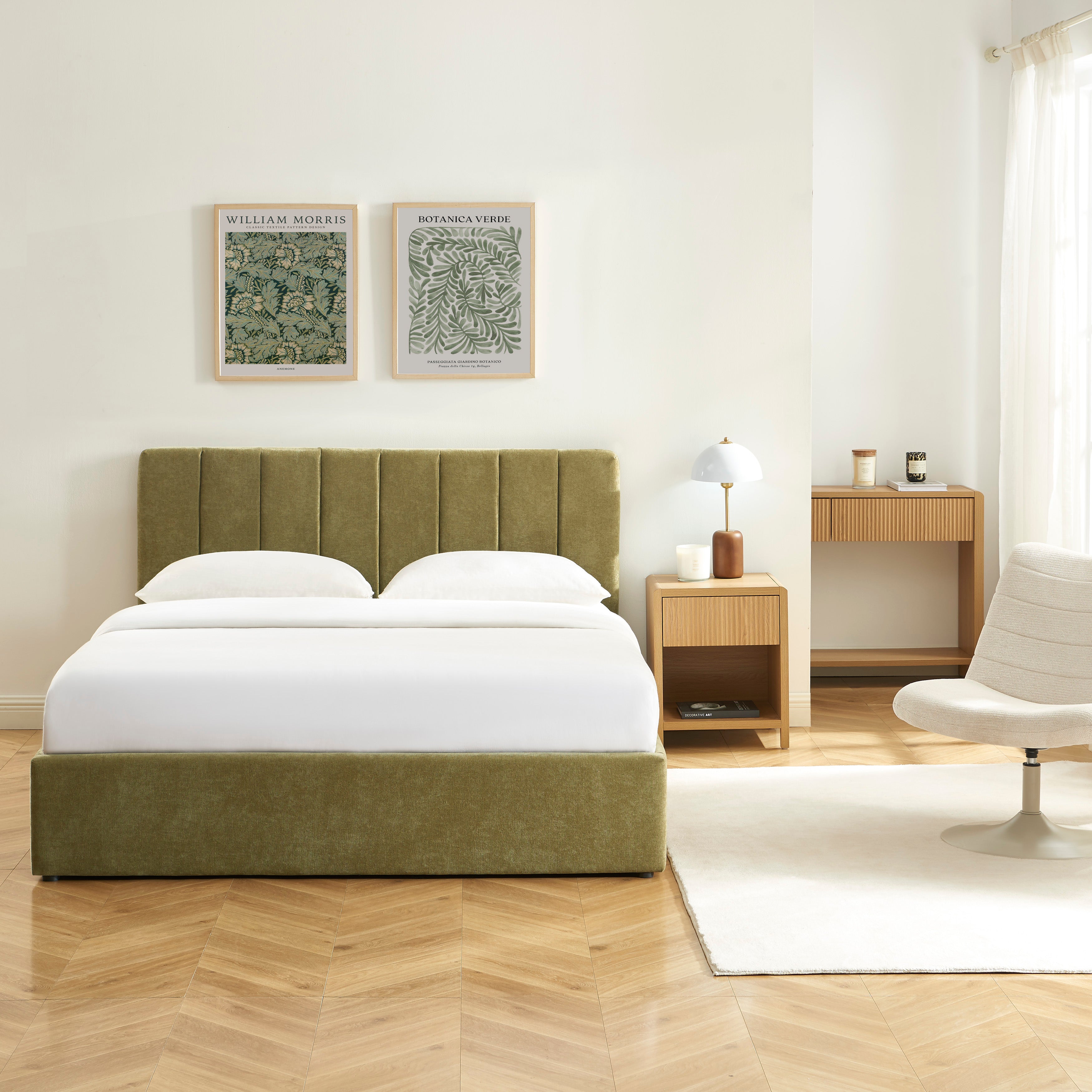 DARIO Upholstered Storage Bed with Slatted Base – Green