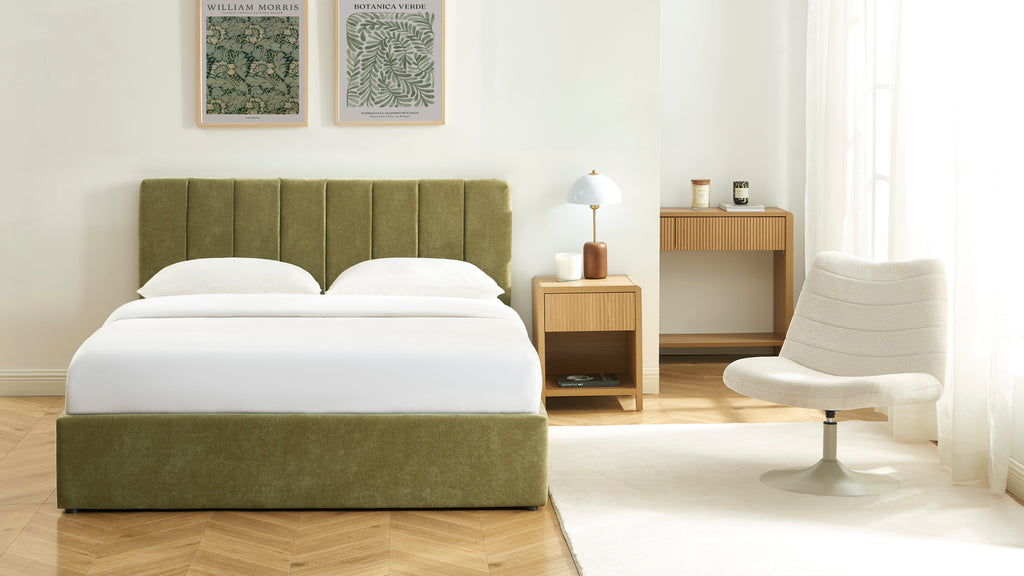 DARIO Upholstered Storage Bed with Slatted Base – Green