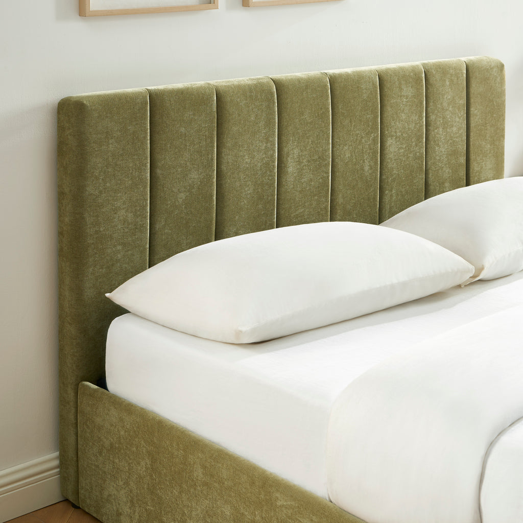 DARIO Upholstered Storage Bed with Slatted Base – Green