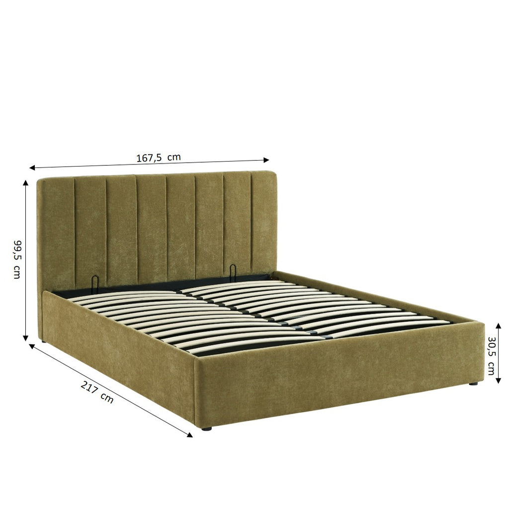 DARIO Upholstered Storage Bed with Slatted Base – Green
