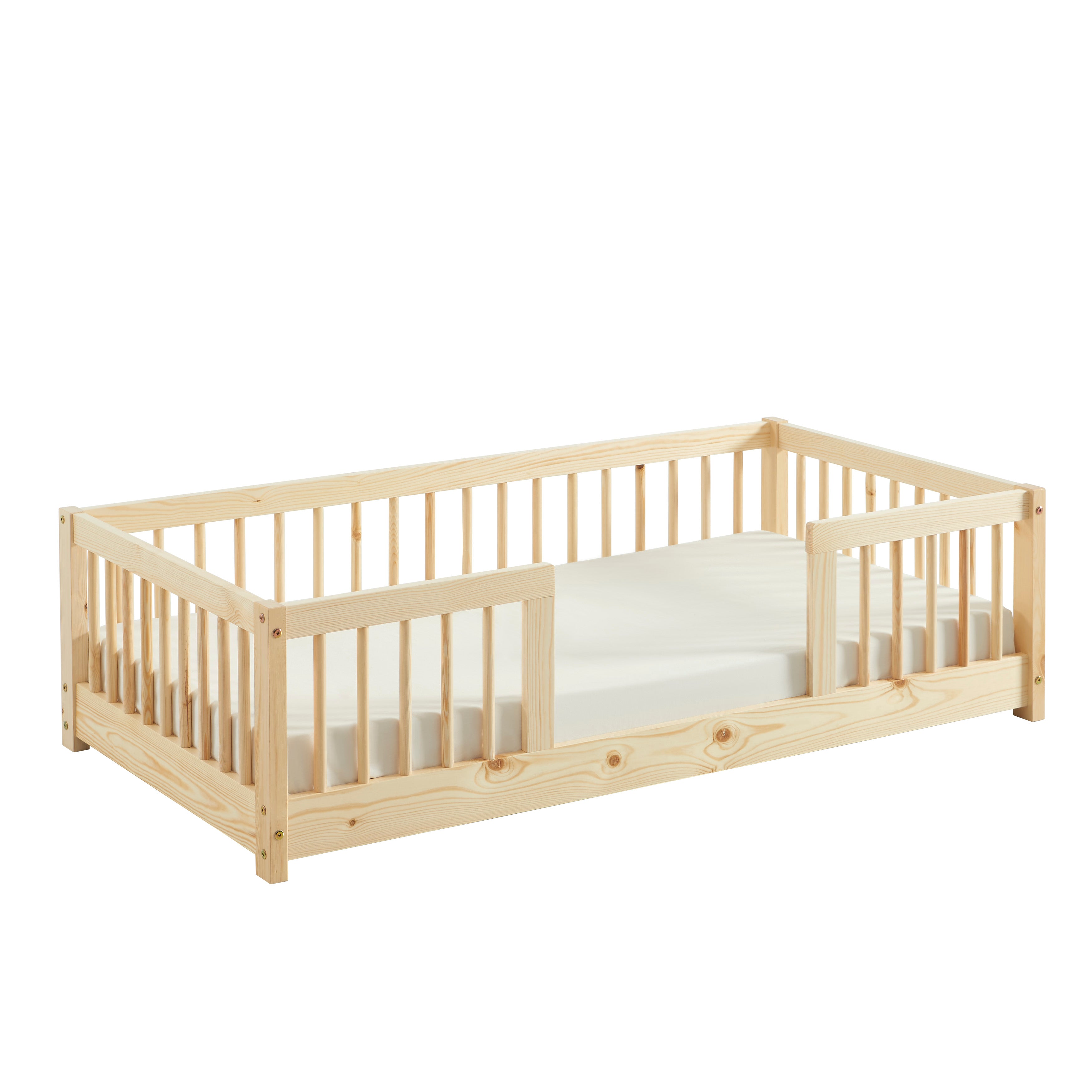 EDEN Kids Bed with Safety Rails 28" x 55"  - Light wood