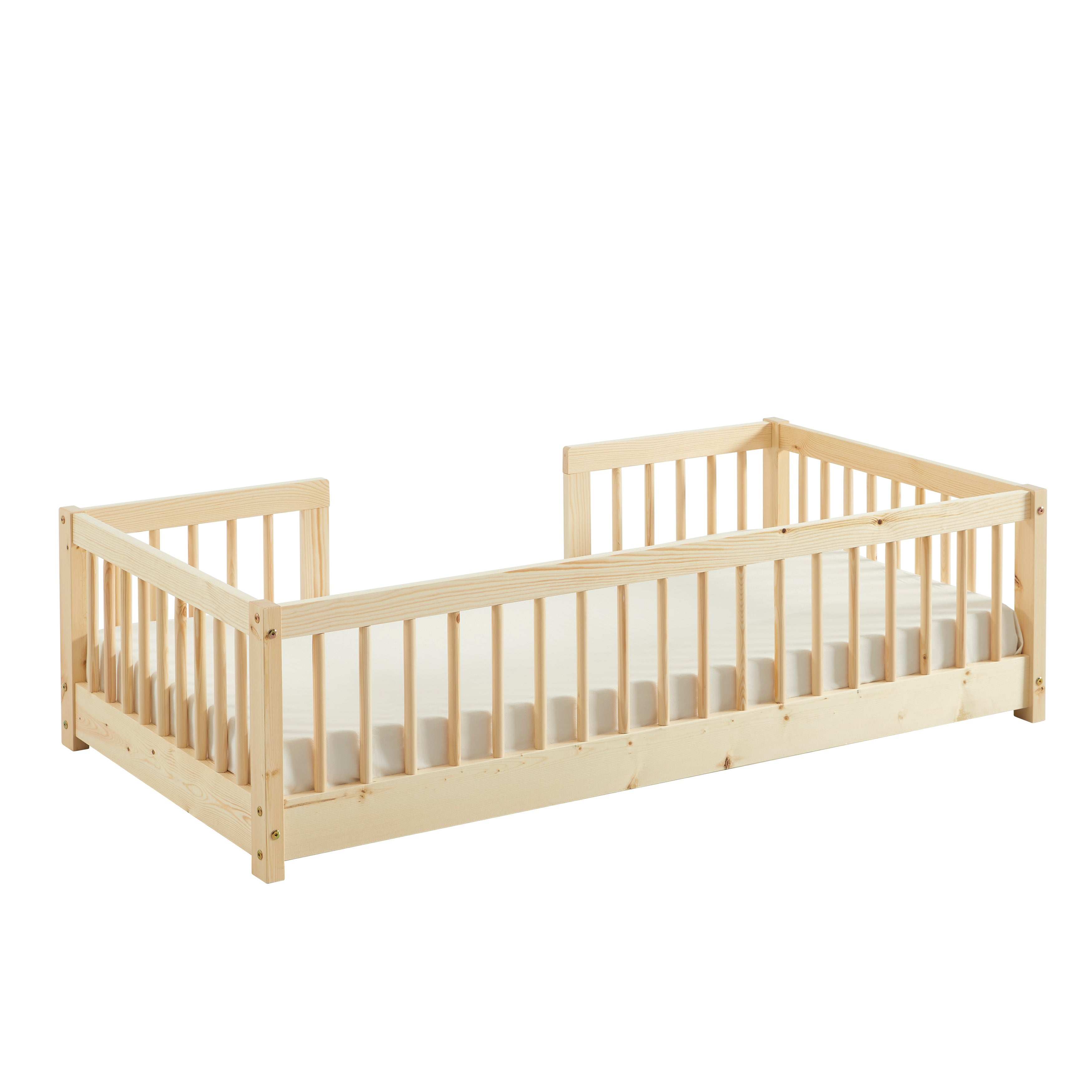 EDEN Kids Bed with Safety Rails 28" x 55"  - Light wood