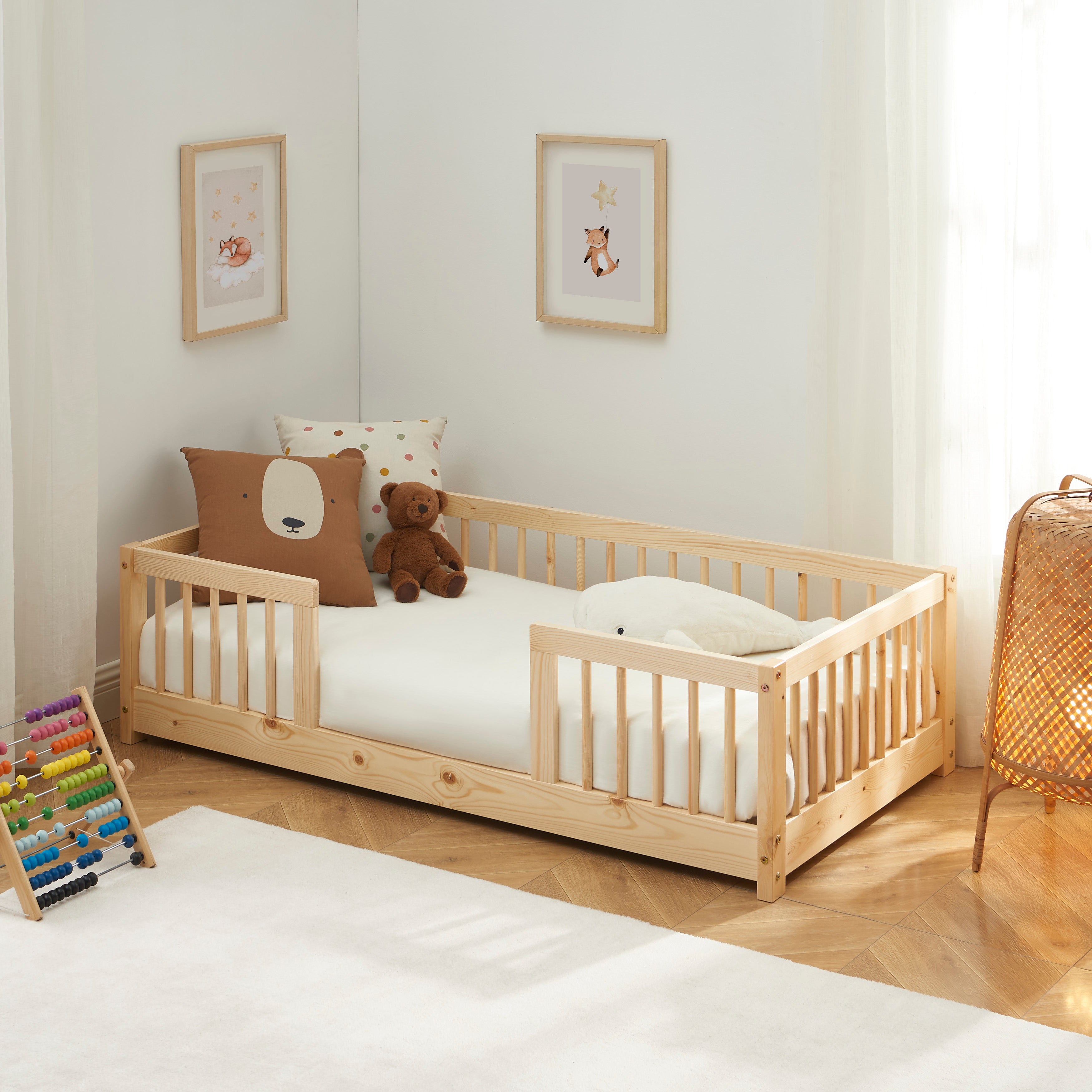 EDEN Kids Bed with Safety Rails 28" x 55"  - Light wood