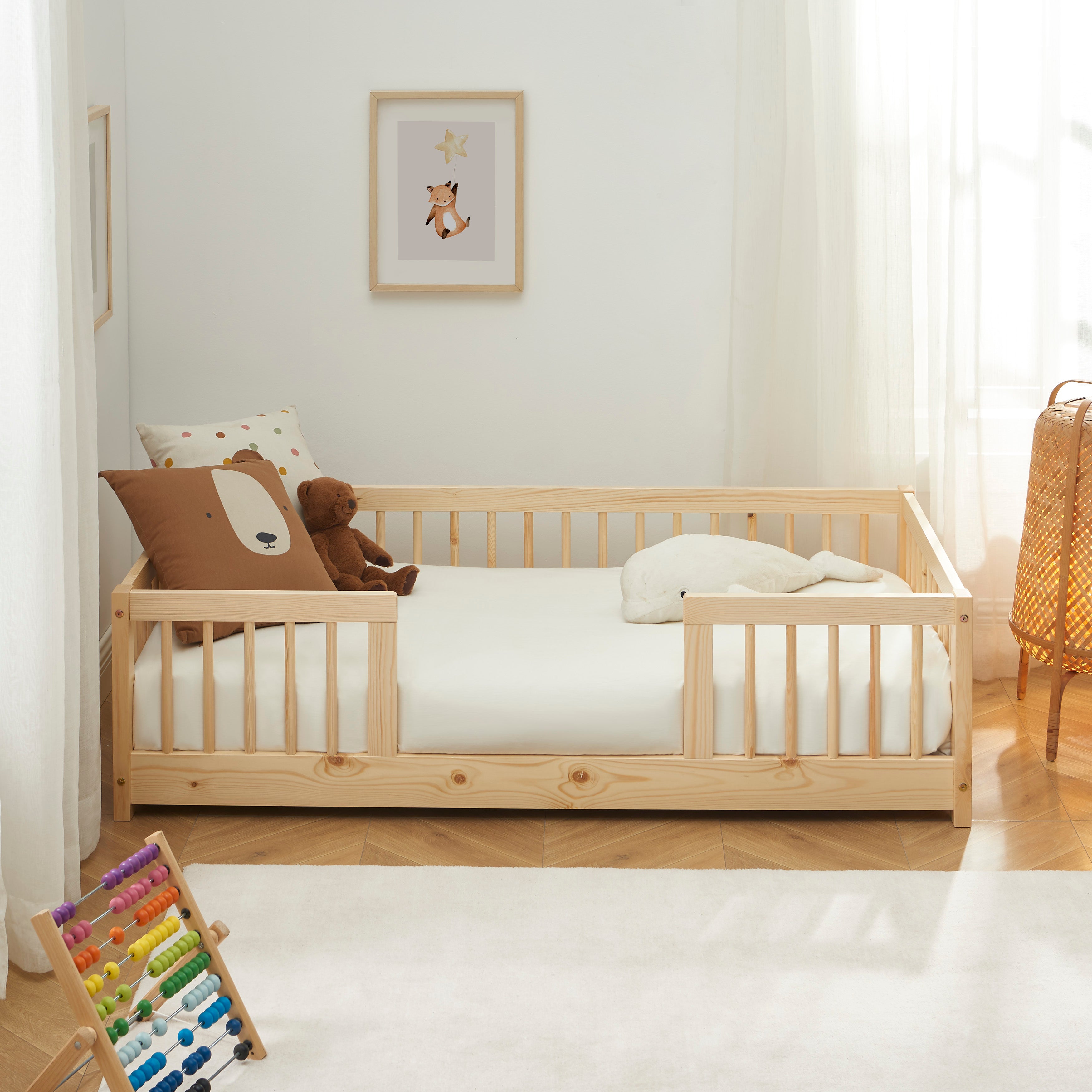 EDEN Kids Bed with Safety Rails 28" x 55"  - Light wood