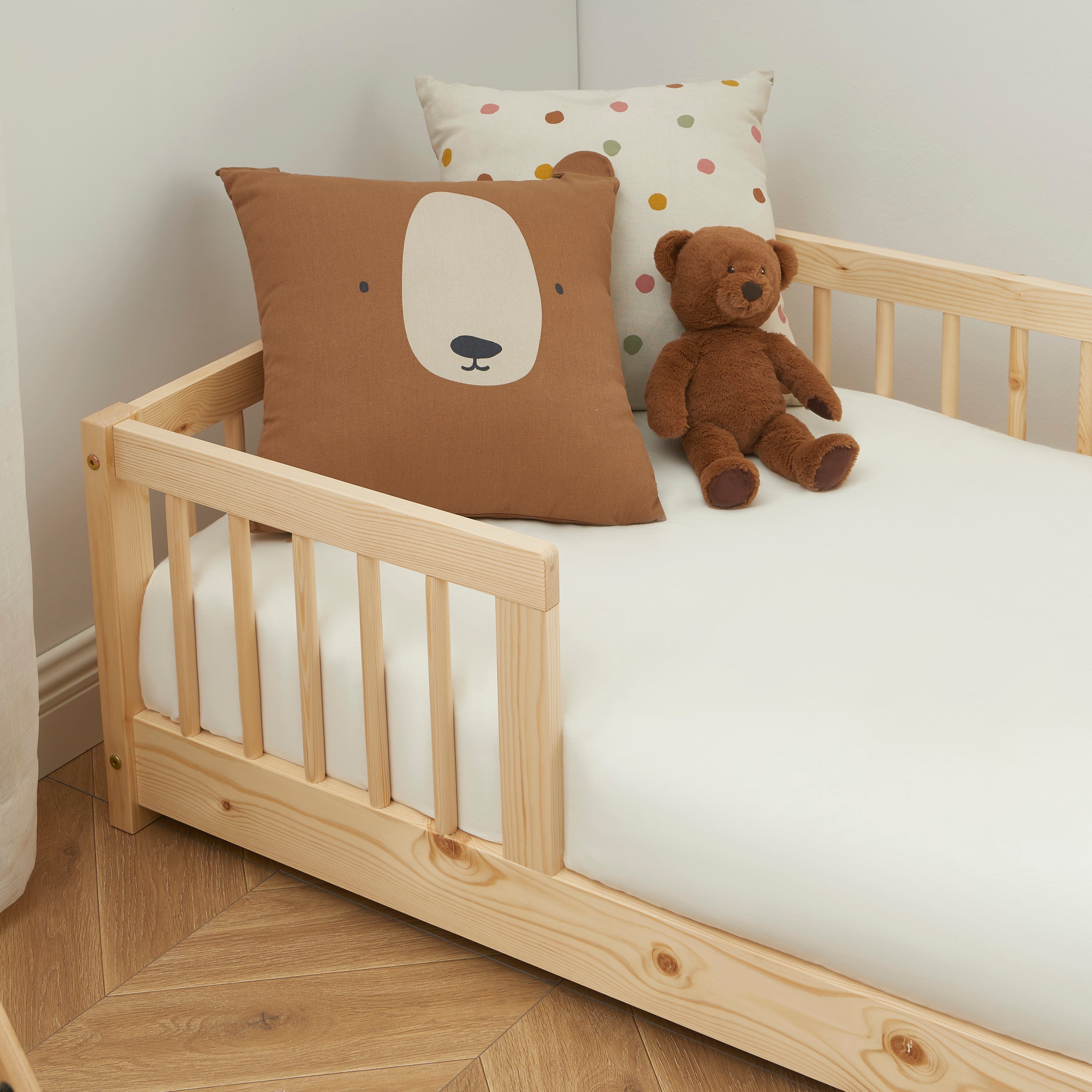 EDEN Kids Bed with Safety Rails 28" x 55"  - Light wood