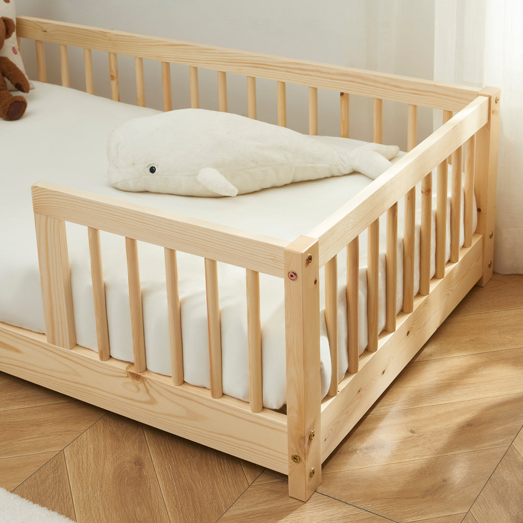 EDEN Kids Bed with Safety Rails 28" x 55"  - Light wood