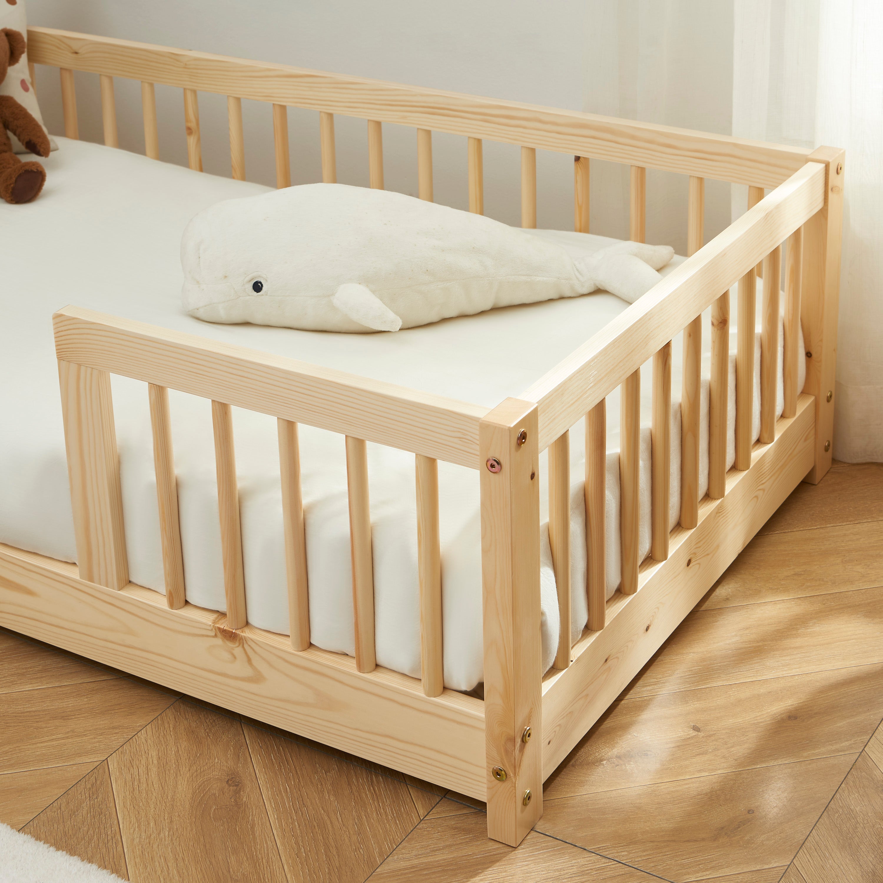 EDEN Kids Bed with Safety Rails 28" x 55"  - Light wood