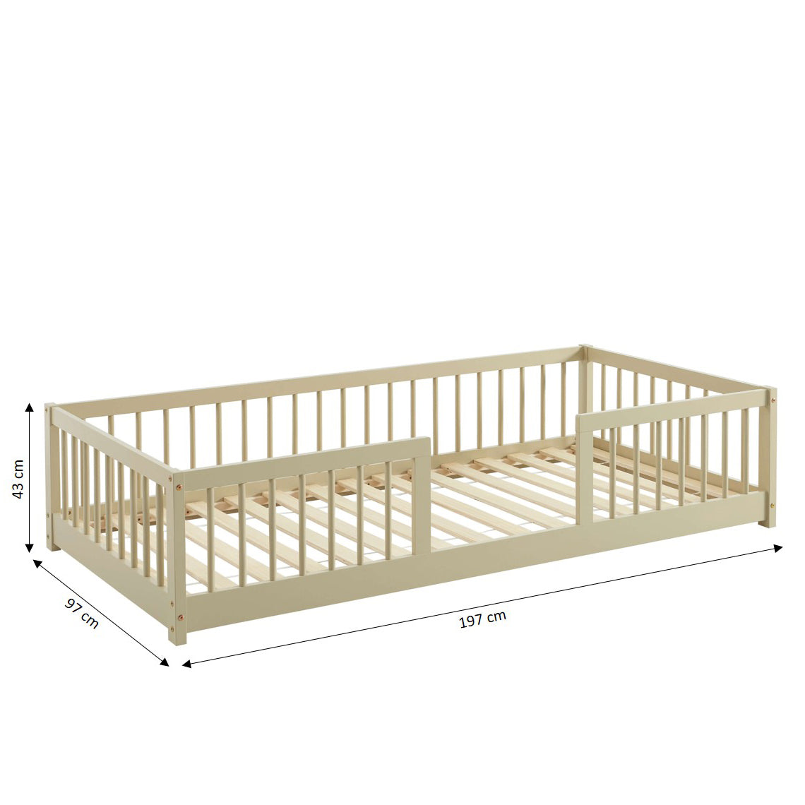 EDEN Kids Bed with Safety Rails 35" x 75" - Beige