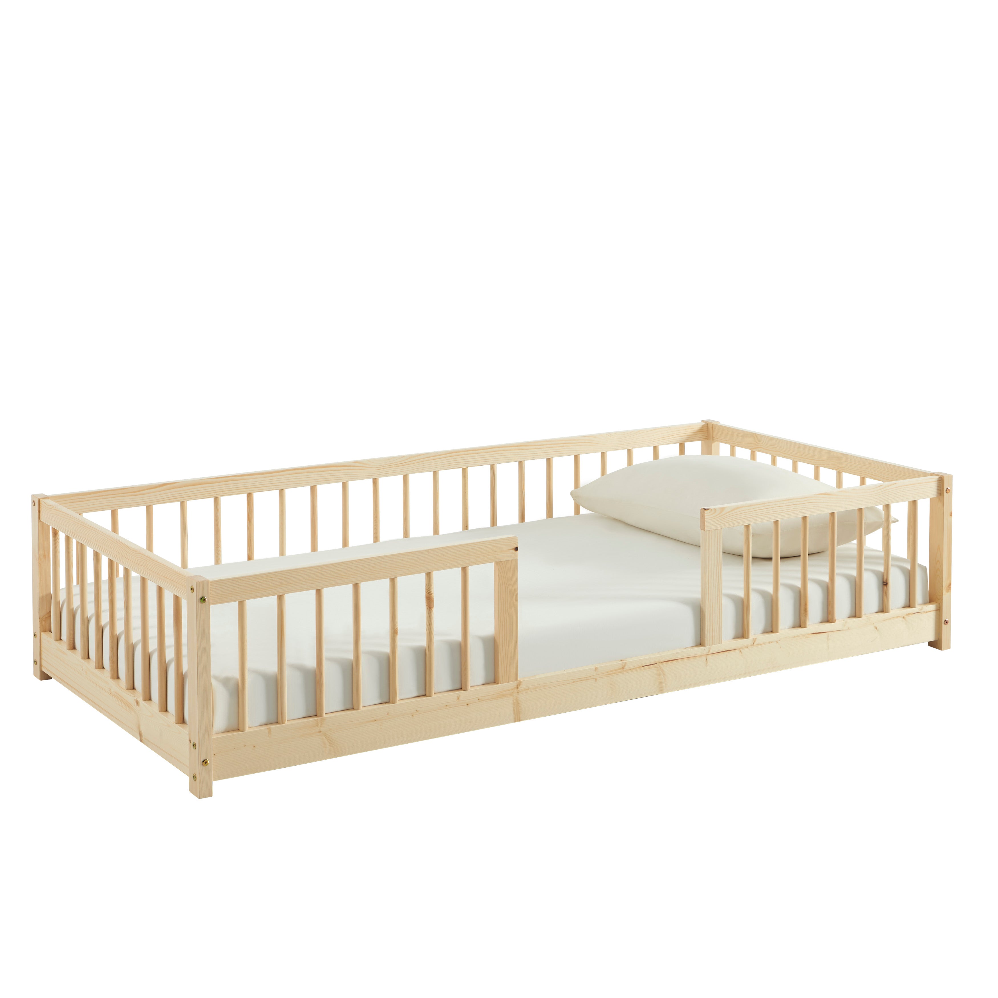 EDEN Kids Bed with Safety Rails 35" x 75" - Light wood