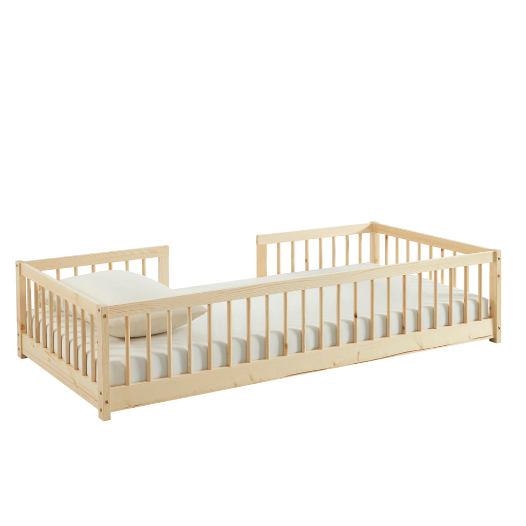 EDEN Kids Bed with Safety Rails 35" x 75" - Light wood