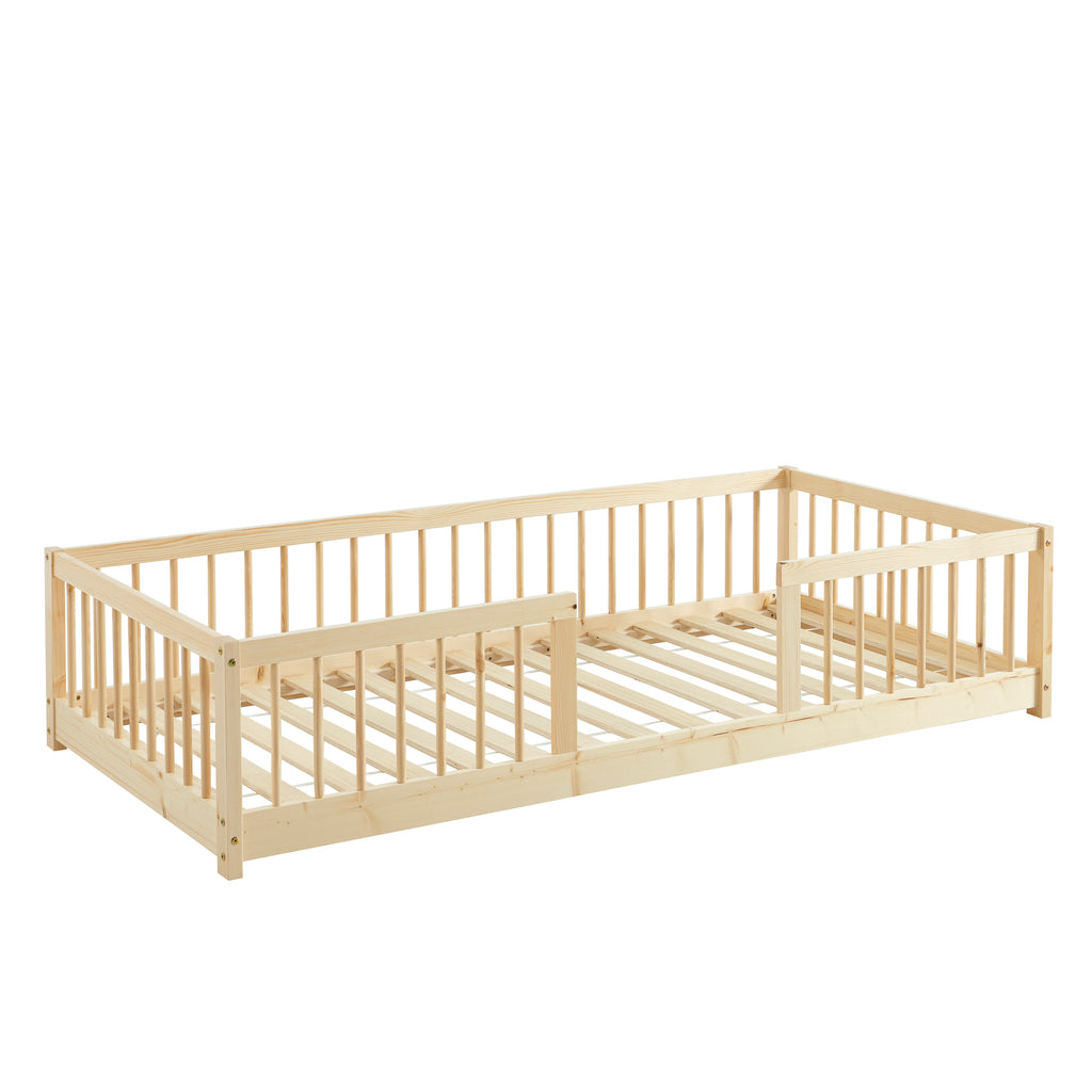 EDEN Kids Bed with Safety Rails 35" x 75" - Light wood