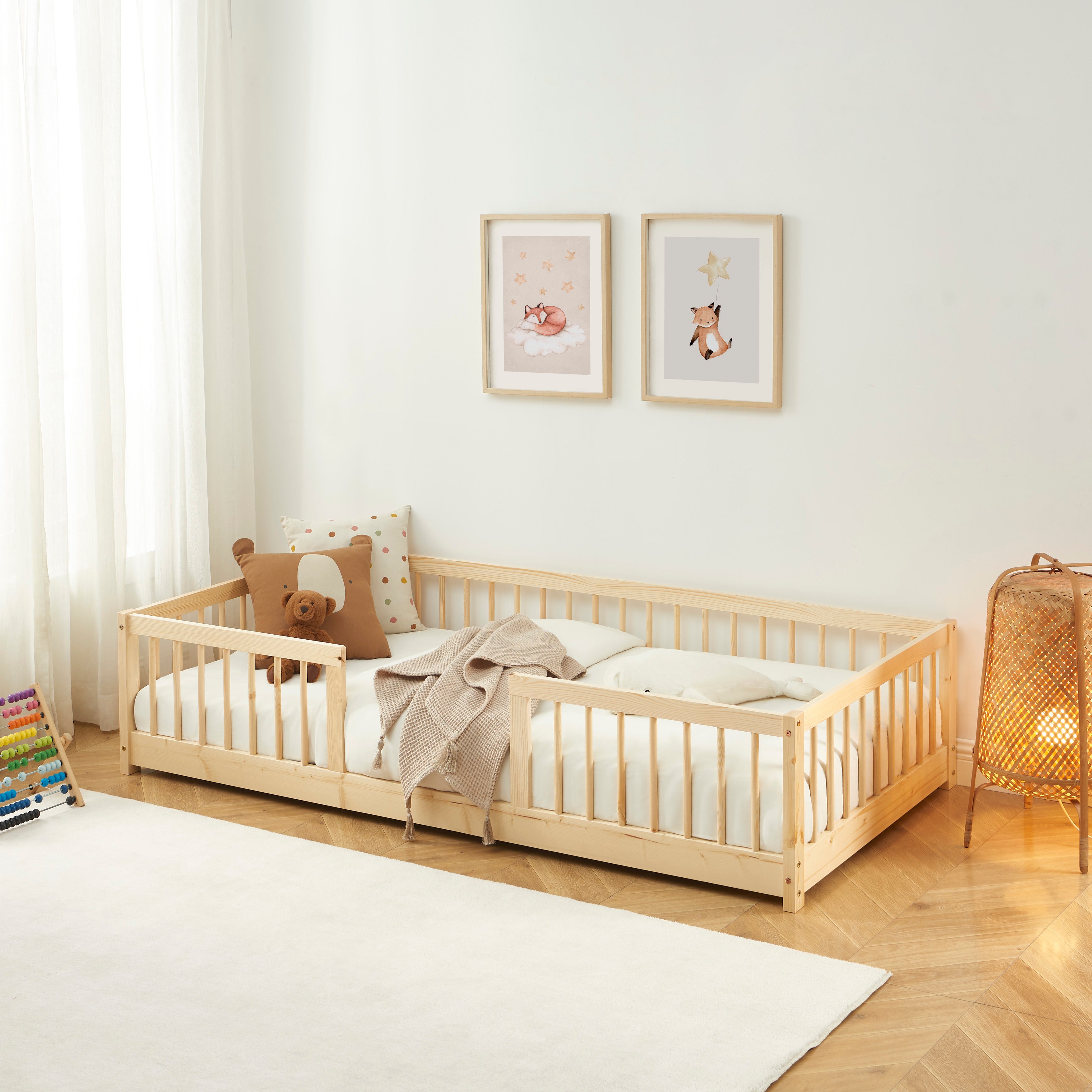 EDEN Kids Bed with Safety Rails 35" x 75" - Light wood