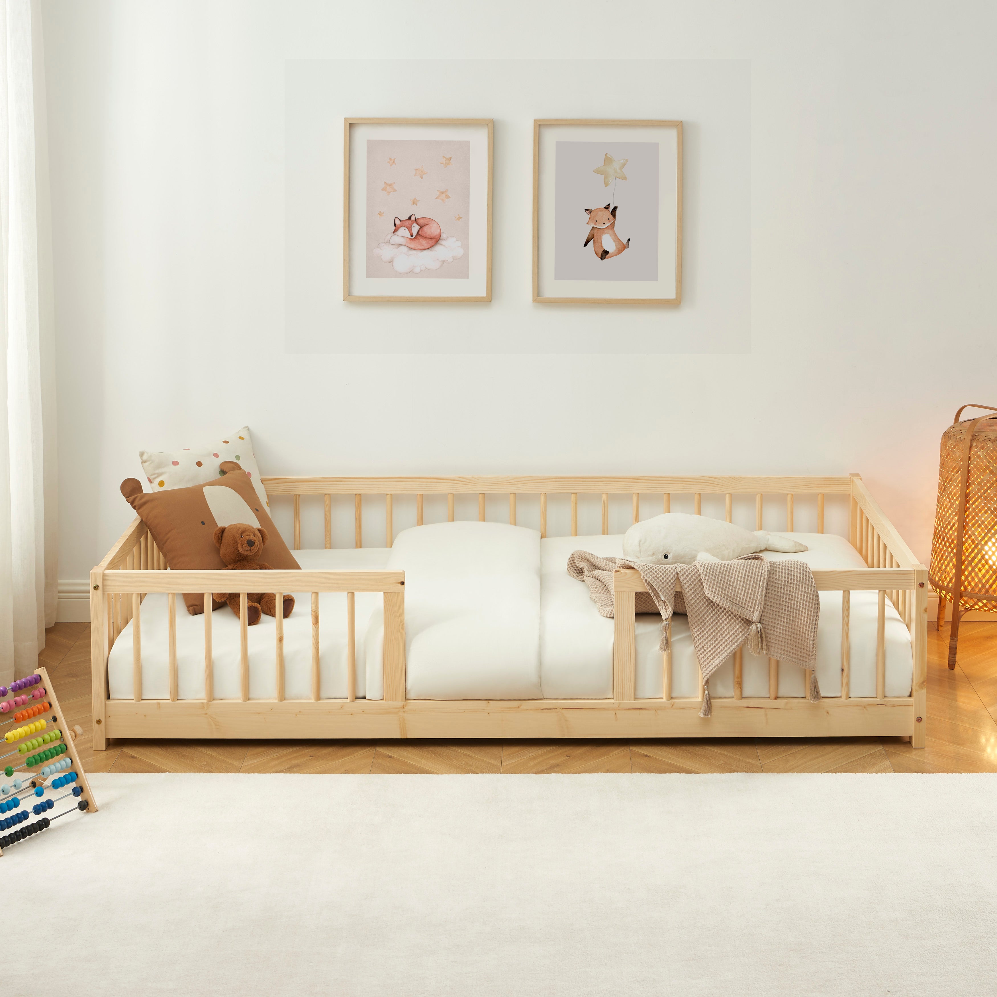 EDEN Kids Bed with Safety Rails 35" x 75" - Light wood