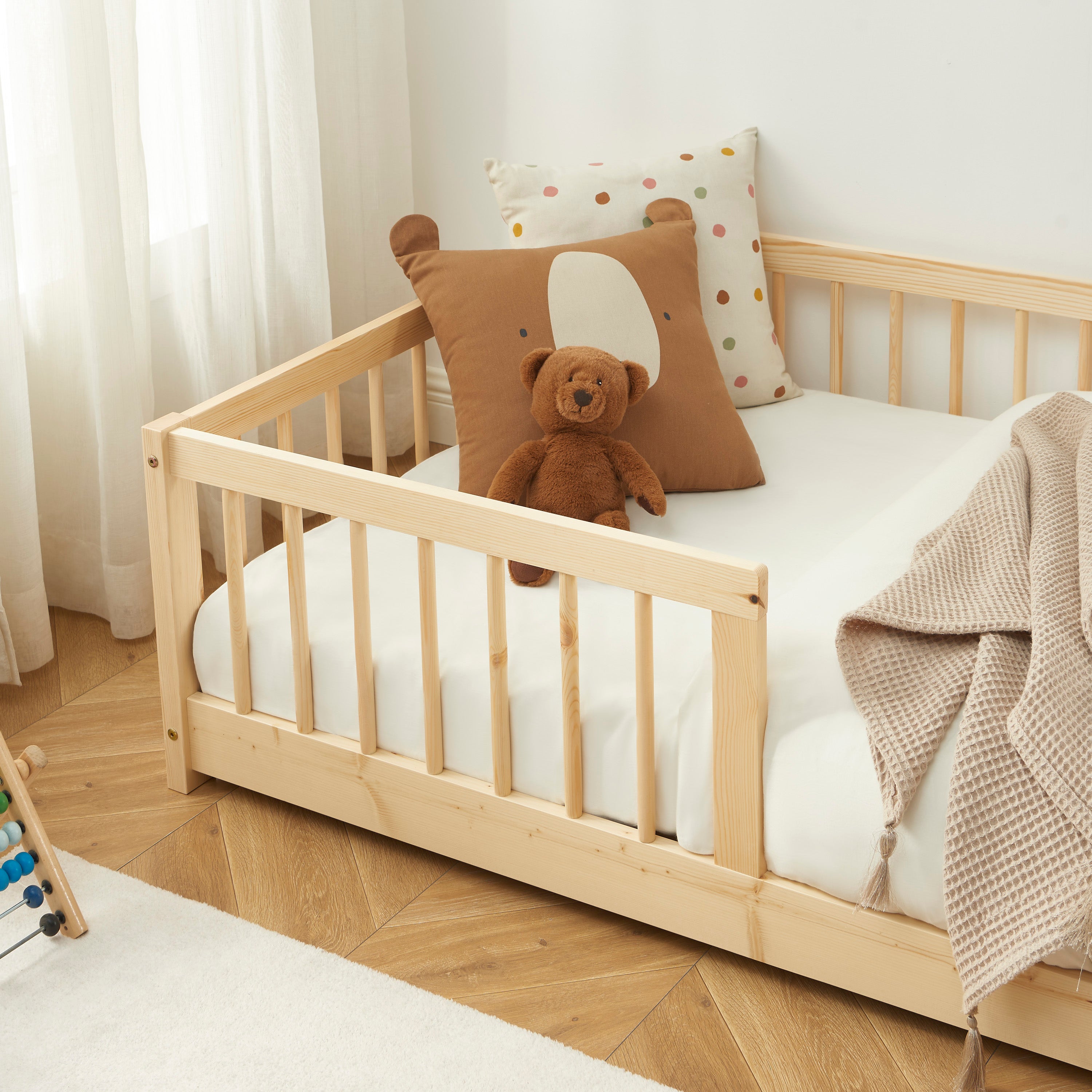 EDEN Kids Bed with Safety Rails 35" x 75" - Light wood