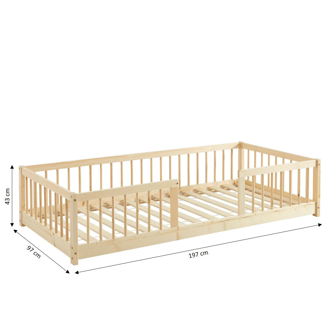 EDEN Kids Bed with Safety Rails 35" x 75" - Light wood