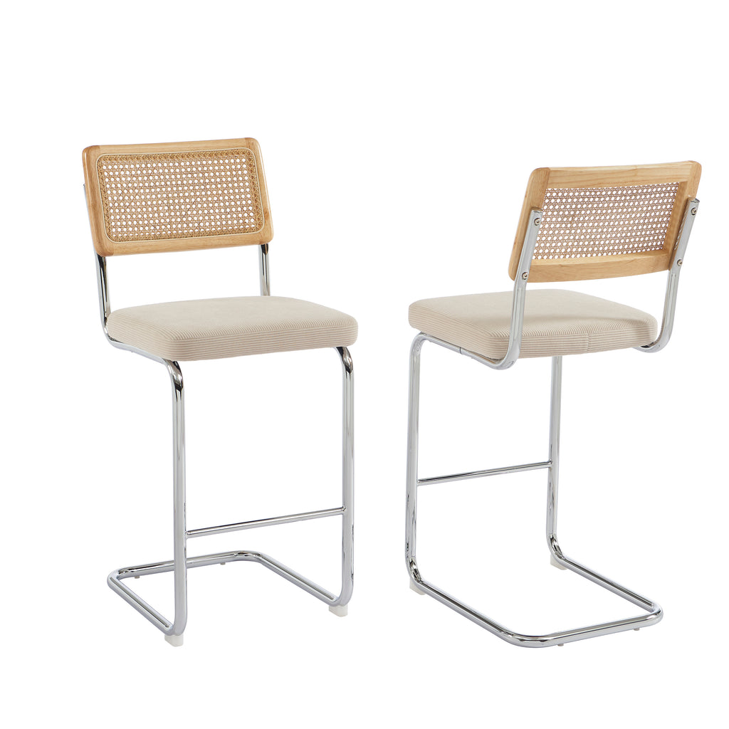ELLA Set of 2 Upholstered Bar Stools – Beige