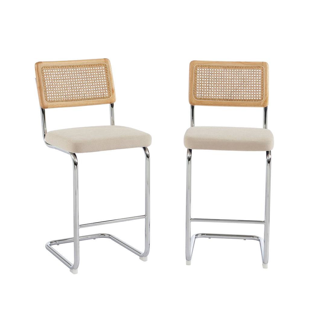 ELLA Set of 2 Upholstered Bar Stools – Beige