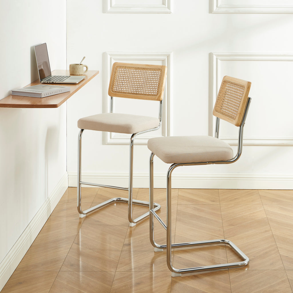 ELLA Set of 2 Upholstered Bar Stools – Beige