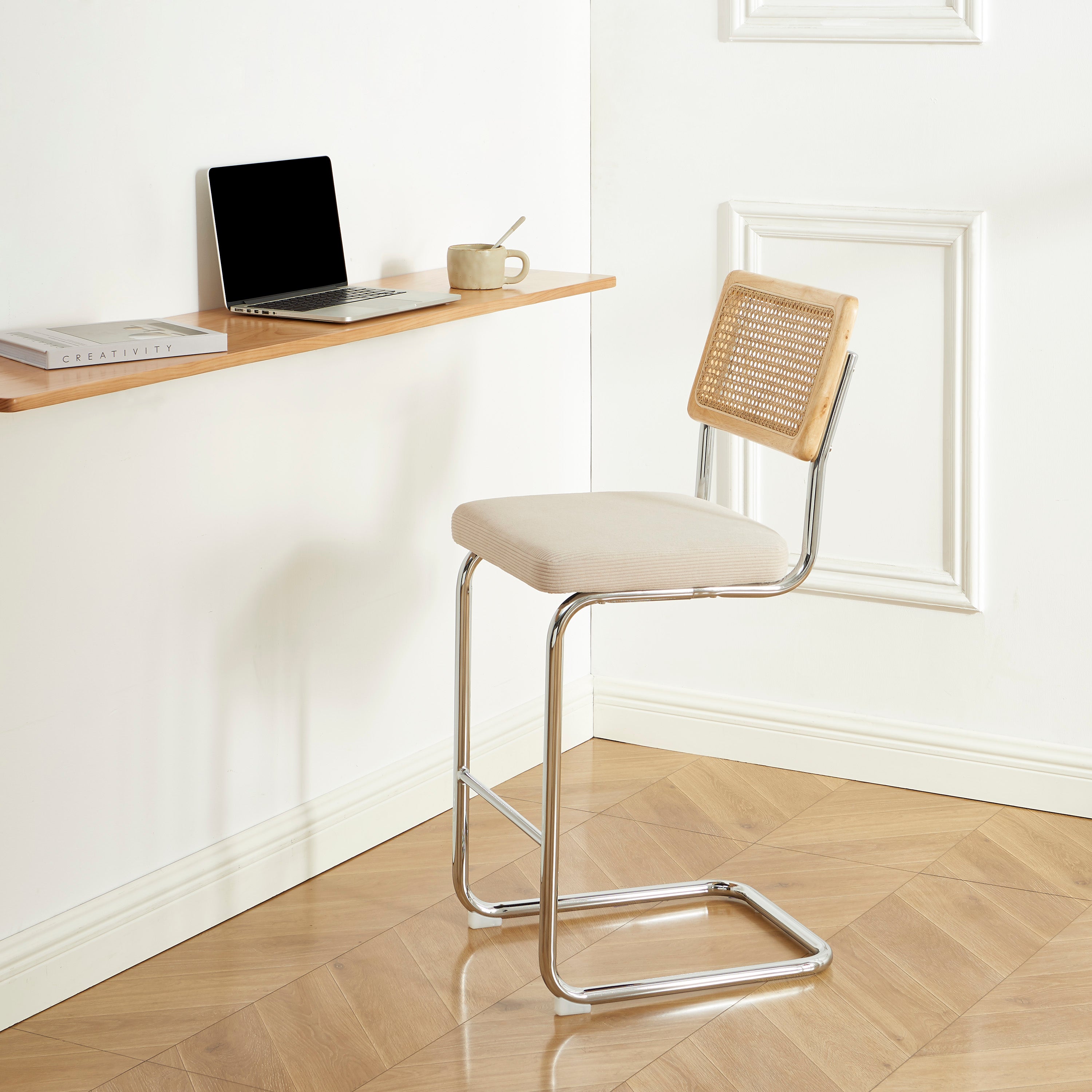 ELLA Set of 2 Upholstered Bar Stools – Beige